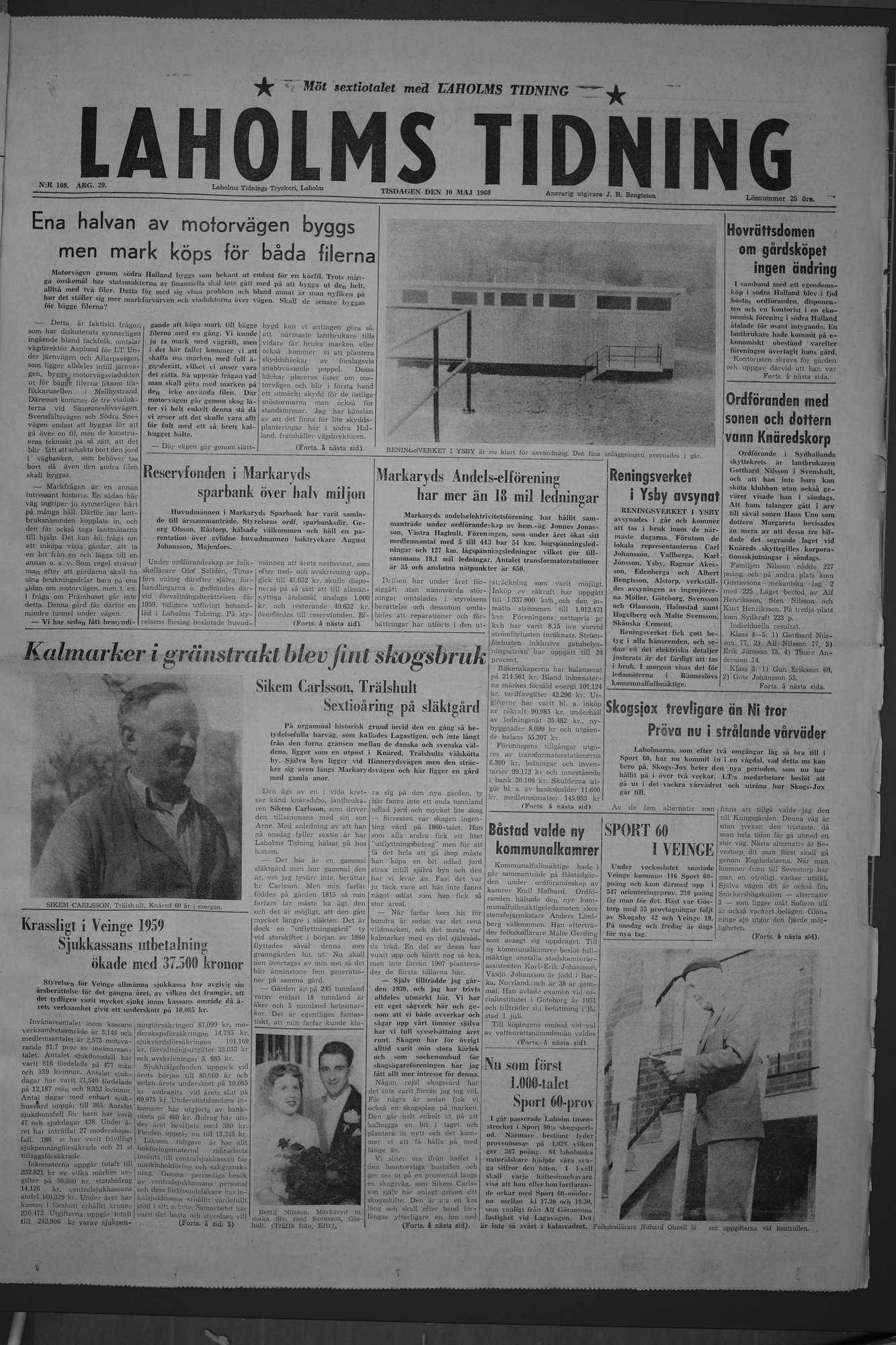 Laholms Tidning Tisdag 10 maj 1960, sida 1