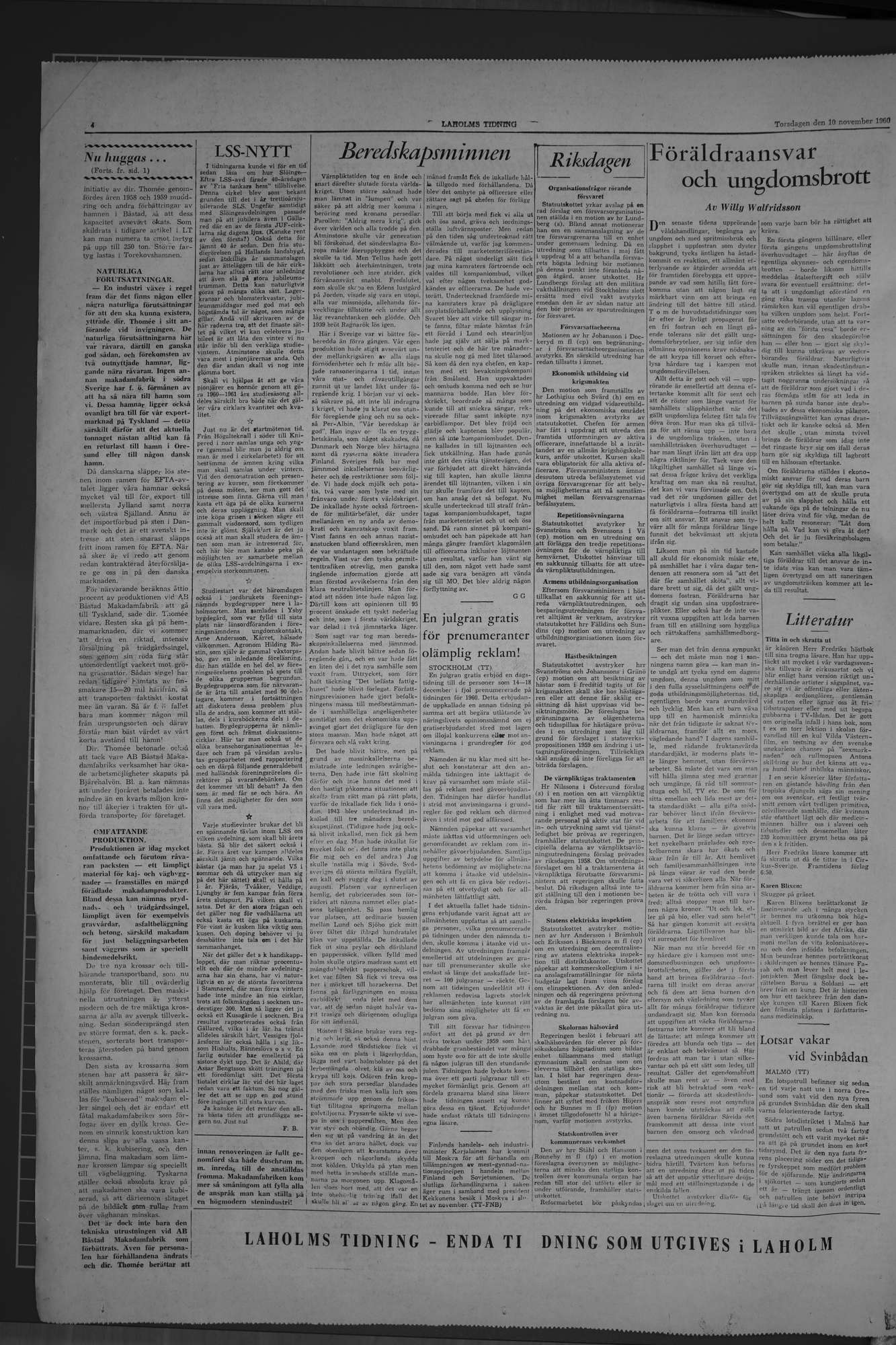 Laholms Tidning Torsdag 10 november 1960, sida 4