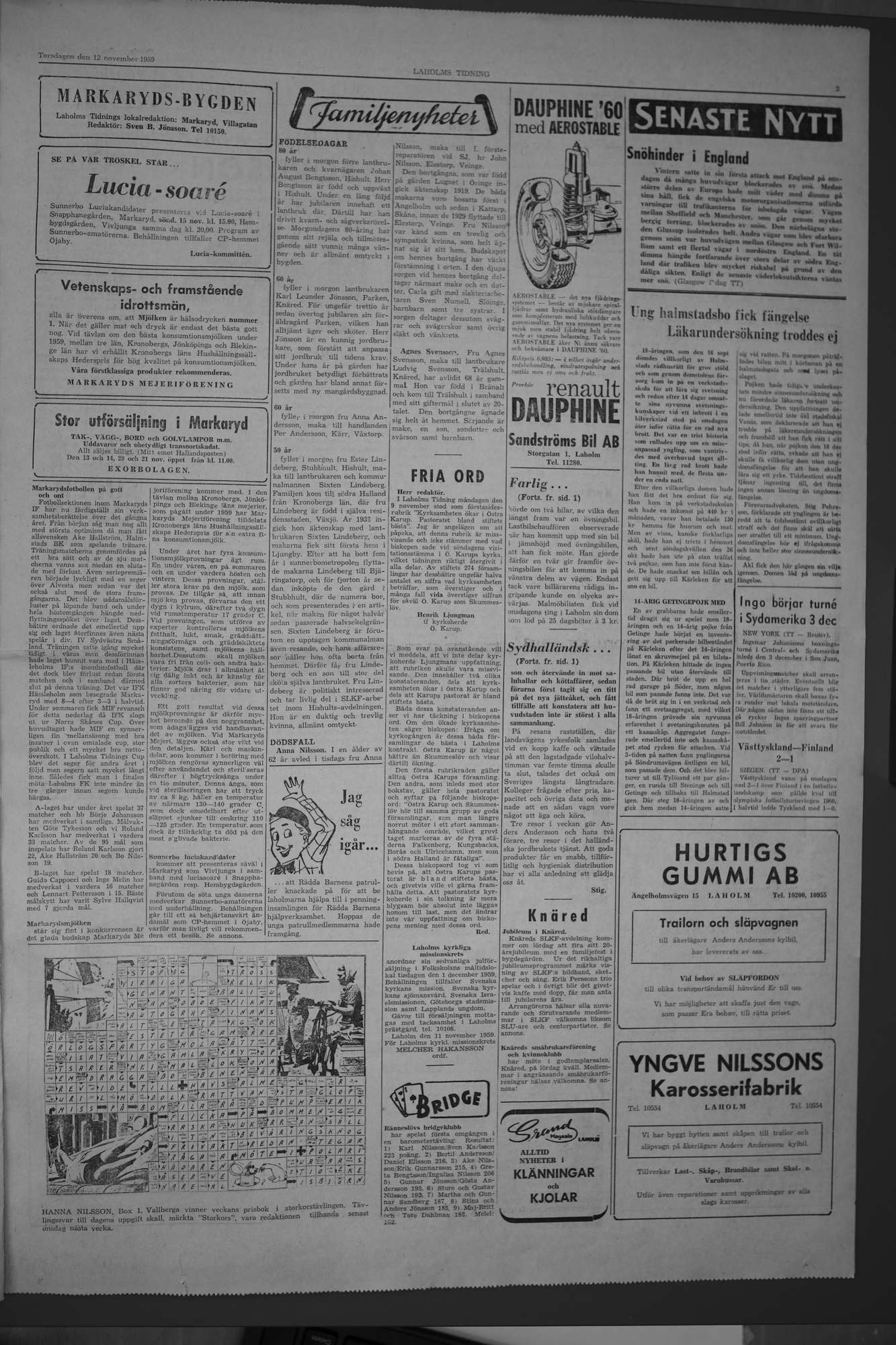 Laholms Tidning Torsdag 12 november 1959, sida 3