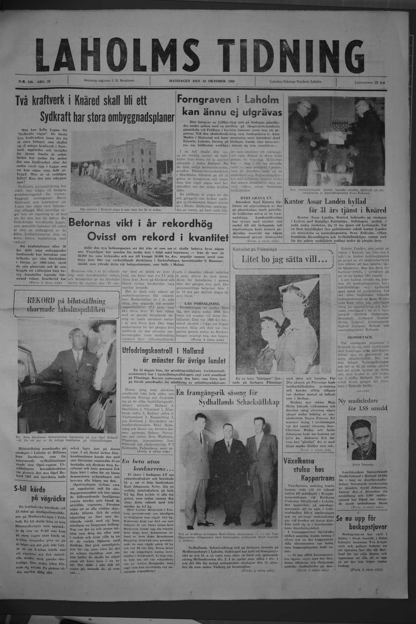 Laholms Tidning Måndag 10 oktober 1960, sida 1