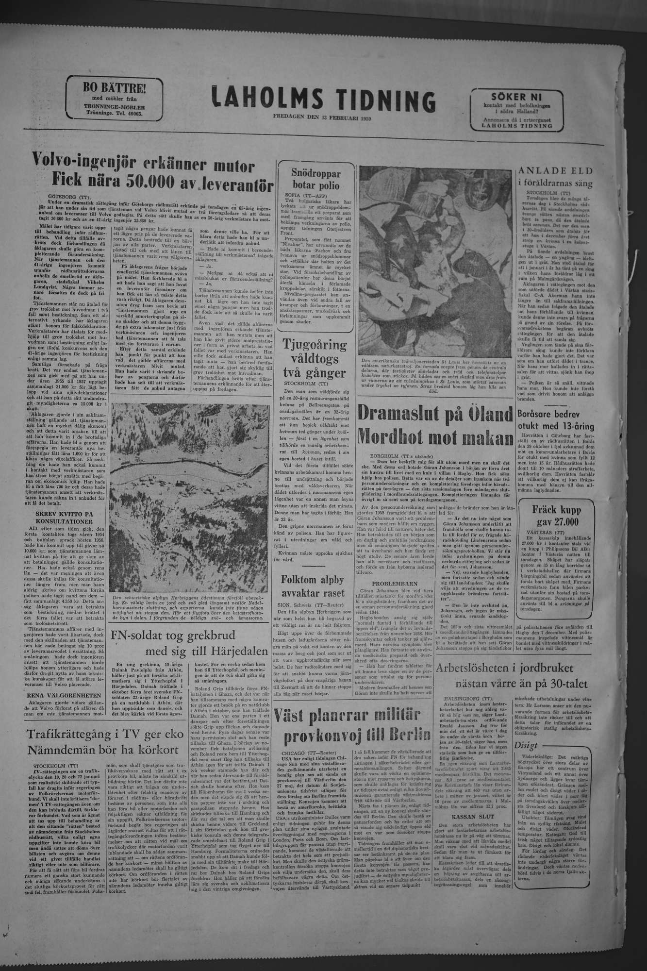 Laholms Tidning Fredag 13 februari 1959, sida 8