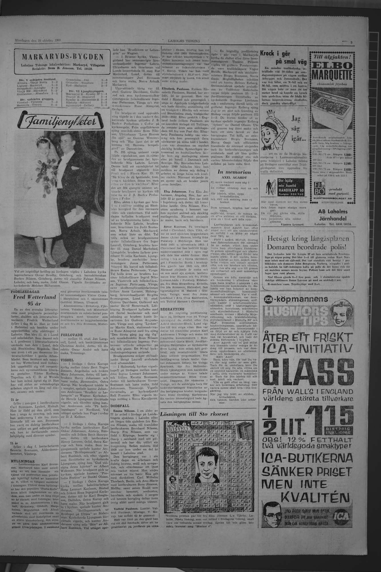 Laholms Tidning Måndag 10 oktober 1960, sida 3
