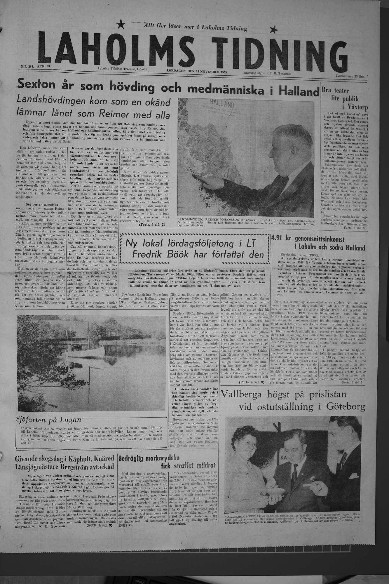 Laholms Tidning Lördag 14 november 1959, sida 1