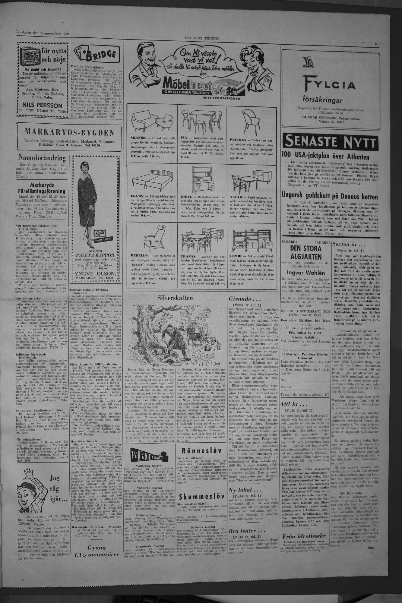 Laholms Tidning Lördag 14 november 1959, sida 3