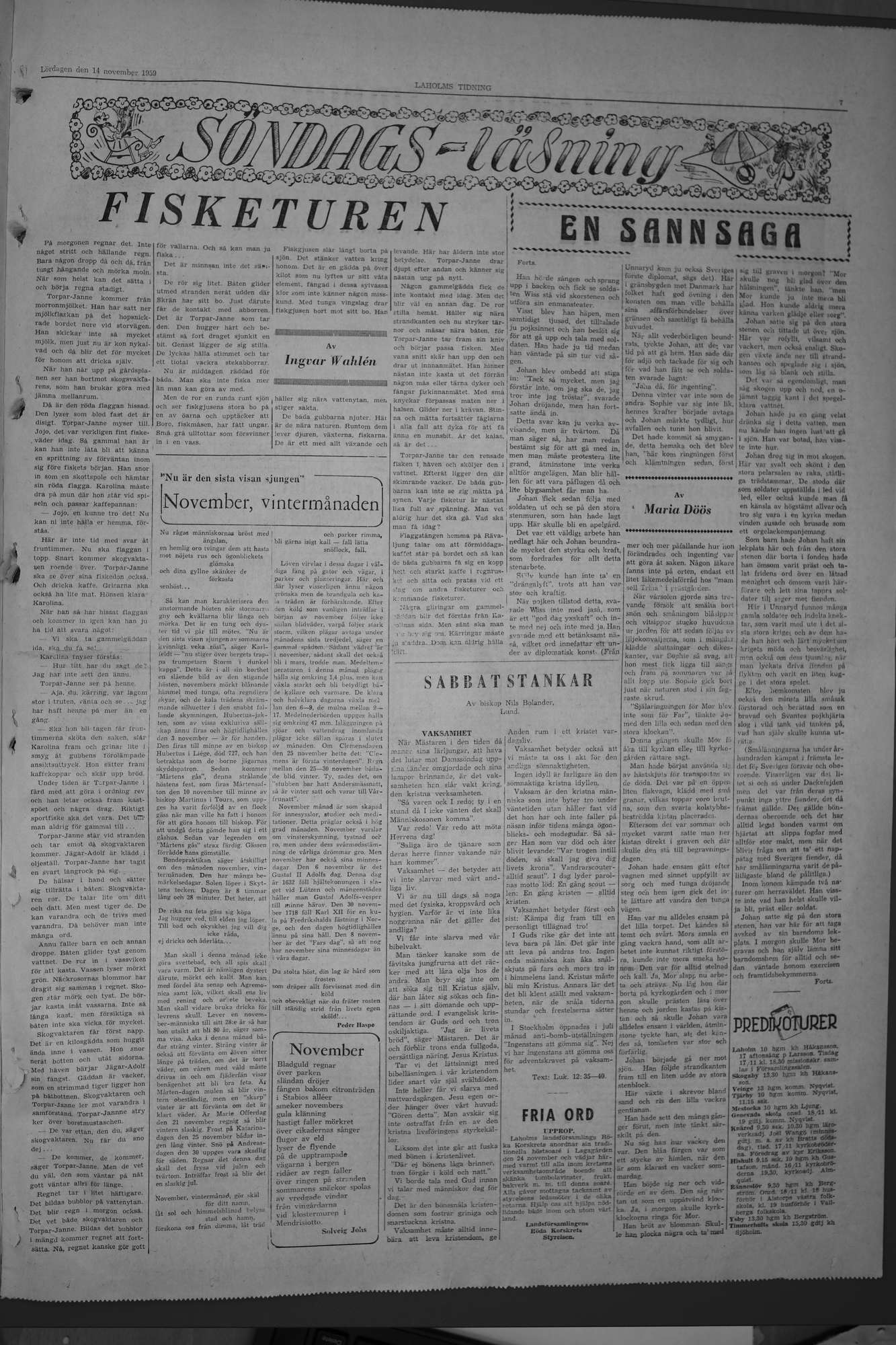 Laholms Tidning Lördag 14 november 1959, sida 7