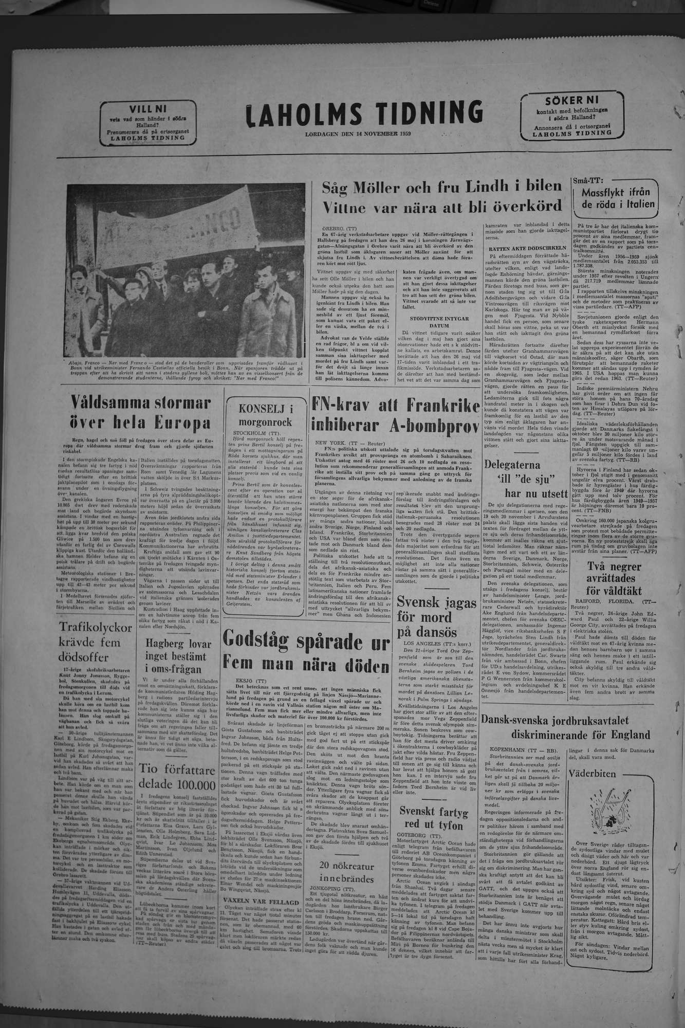 Laholms Tidning Lördag 14 november 1959, sida 8
