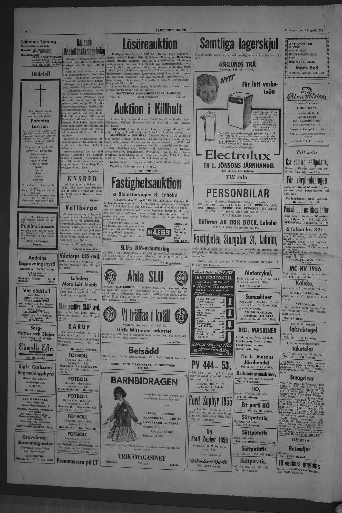Laholms Tidning Lördag 18 april 1959, sida 2