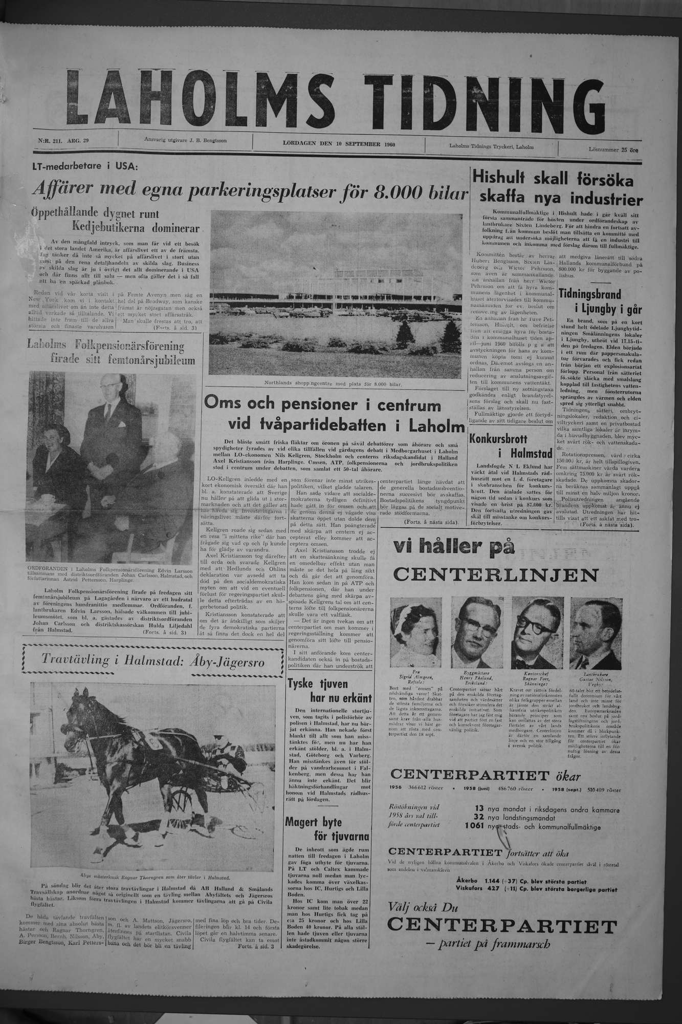 Laholms Tidning Lördag 10 september 1960, sida 1