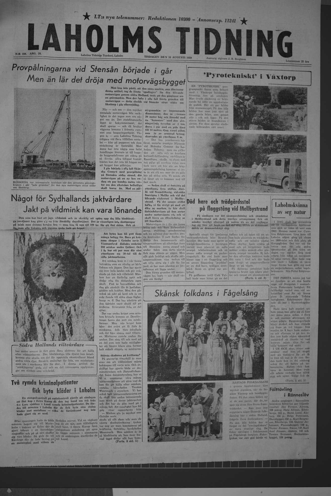 Laholms Tidning Tisdag 18 augusti 1959, sida 1