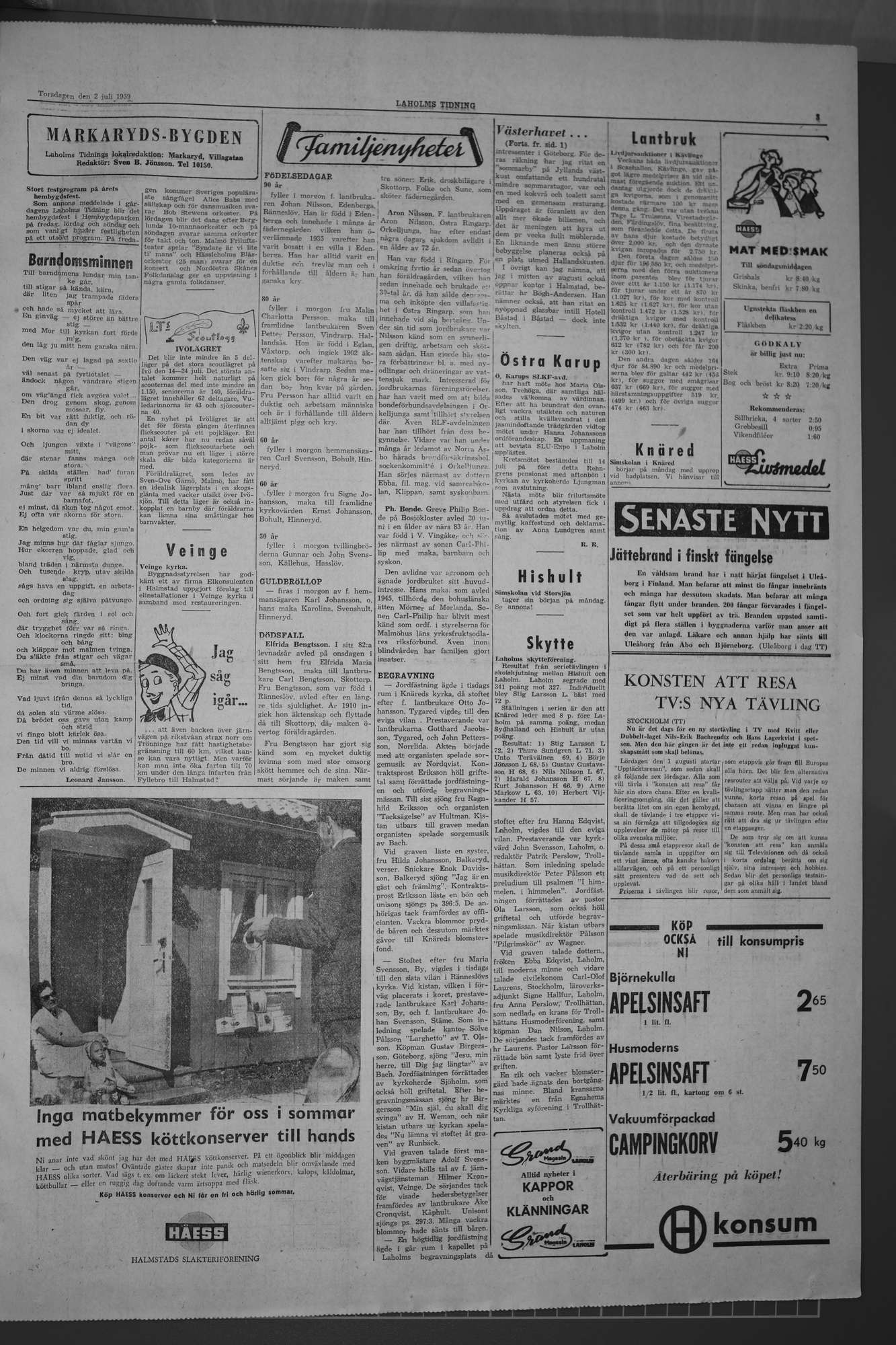 Laholms Tidning Torsdag 2 juli 1959, sida 3