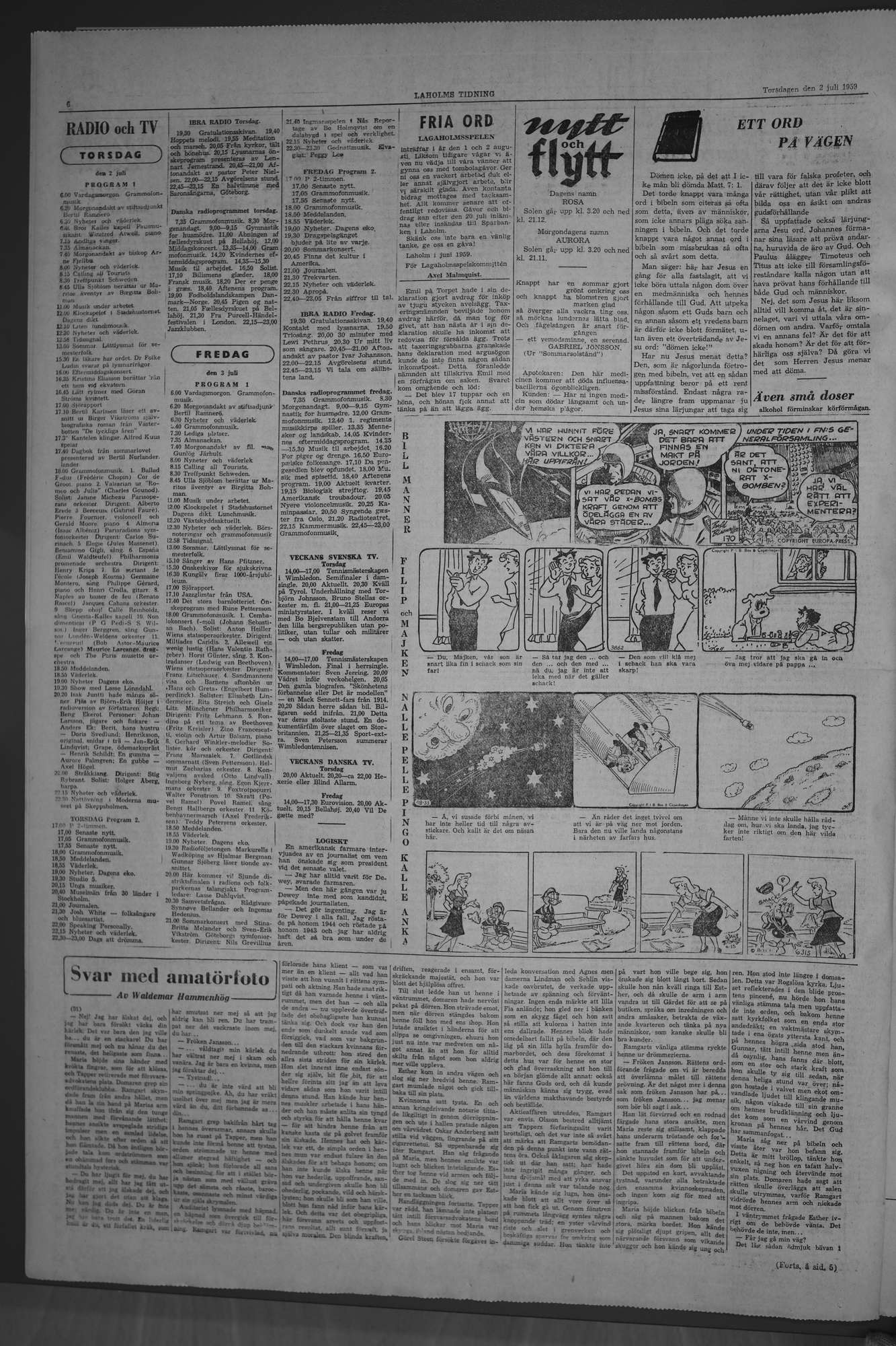 Laholms Tidning Torsdag 2 juli 1959, sida 6