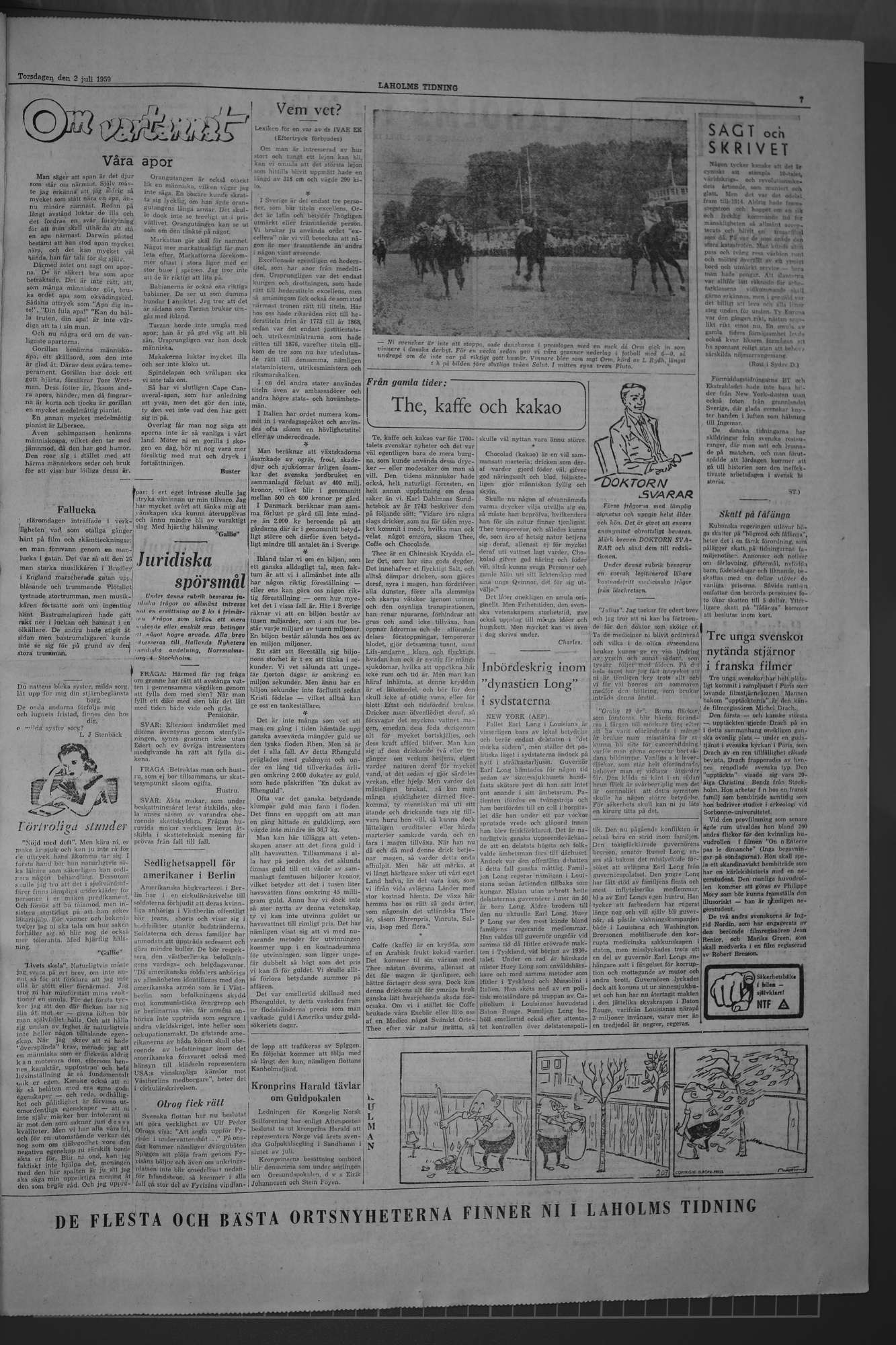 Laholms Tidning Torsdag 2 juli 1959, sida 7