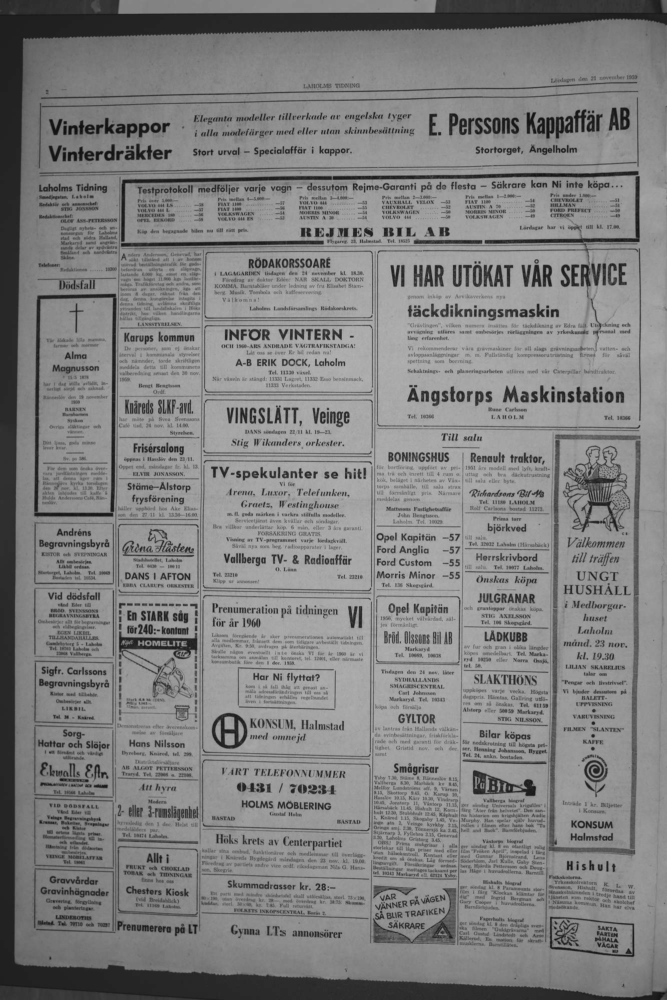 Laholms Tidning Lördag 21 november 1959, sida 2