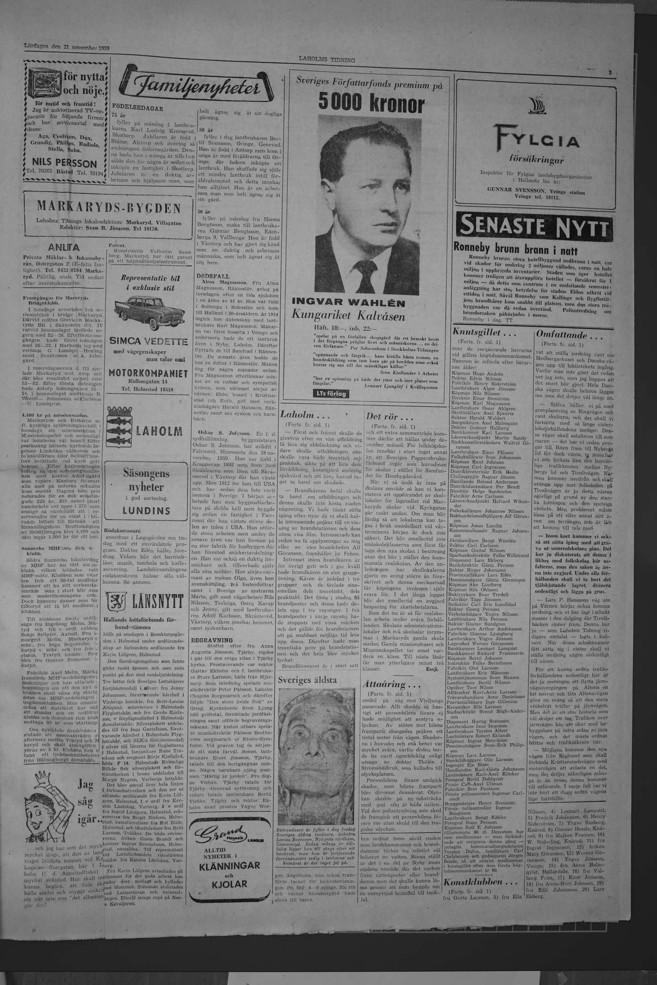 Laholms Tidning Lördag 21 november 1959, sida 3