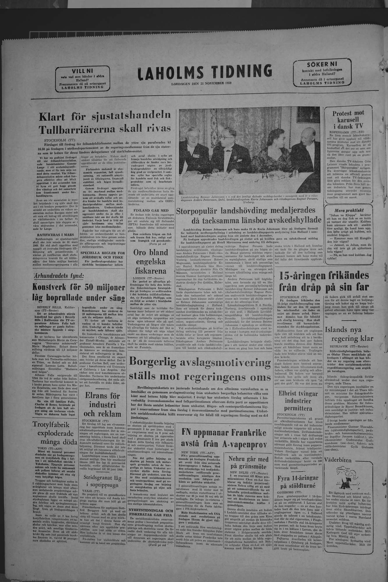 Laholms Tidning Lördag 21 november 1959, sida 8