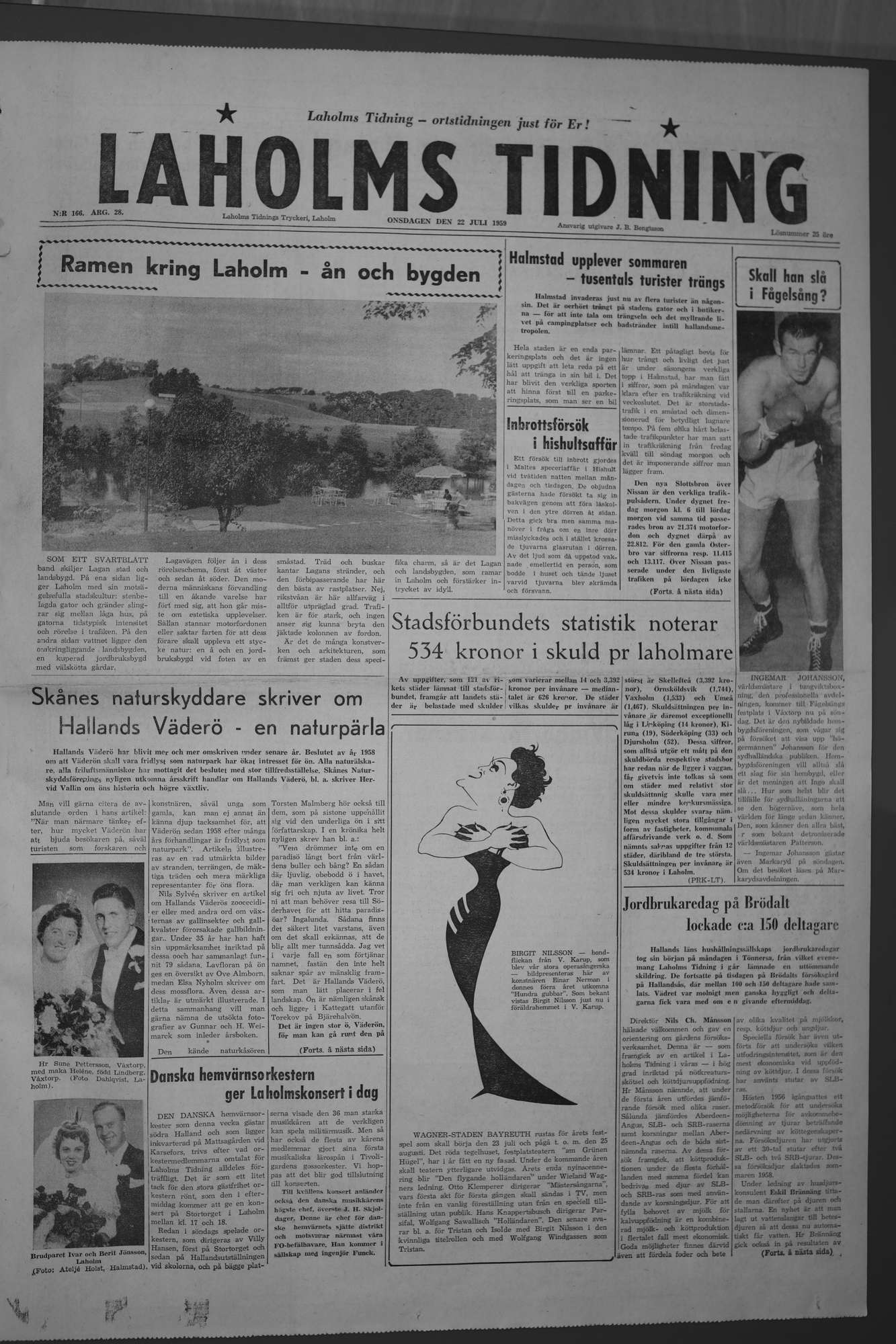 Laholms Tidning Onsdag 22 juli 1959, sida 1