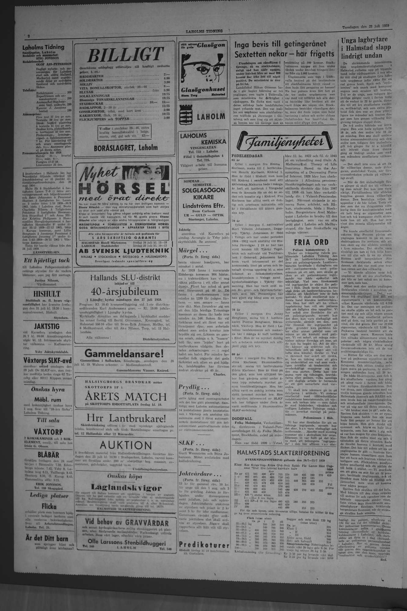 Laholms Tidning Torsdag 23 juli 1959, sida 2
