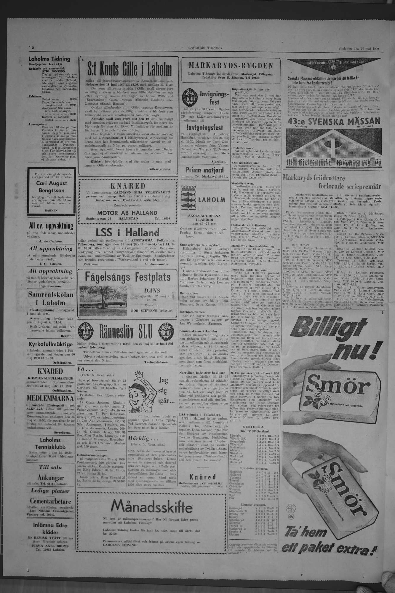 Laholms Tidning Tisdag 24 maj 1960, sida 2