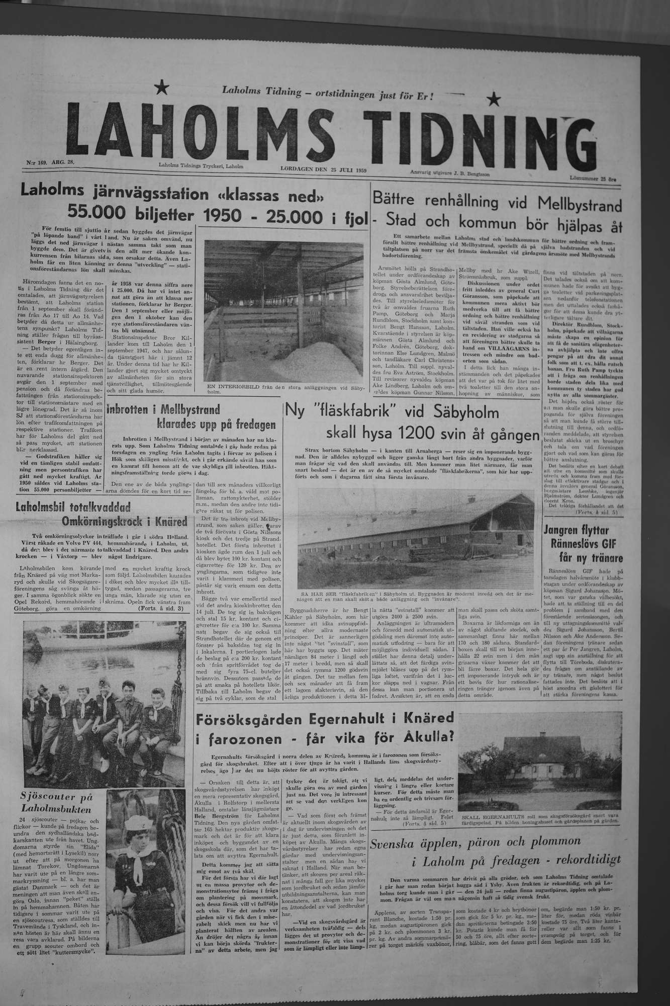 Laholms Tidning Lördag 25 juli 1959, sida 1