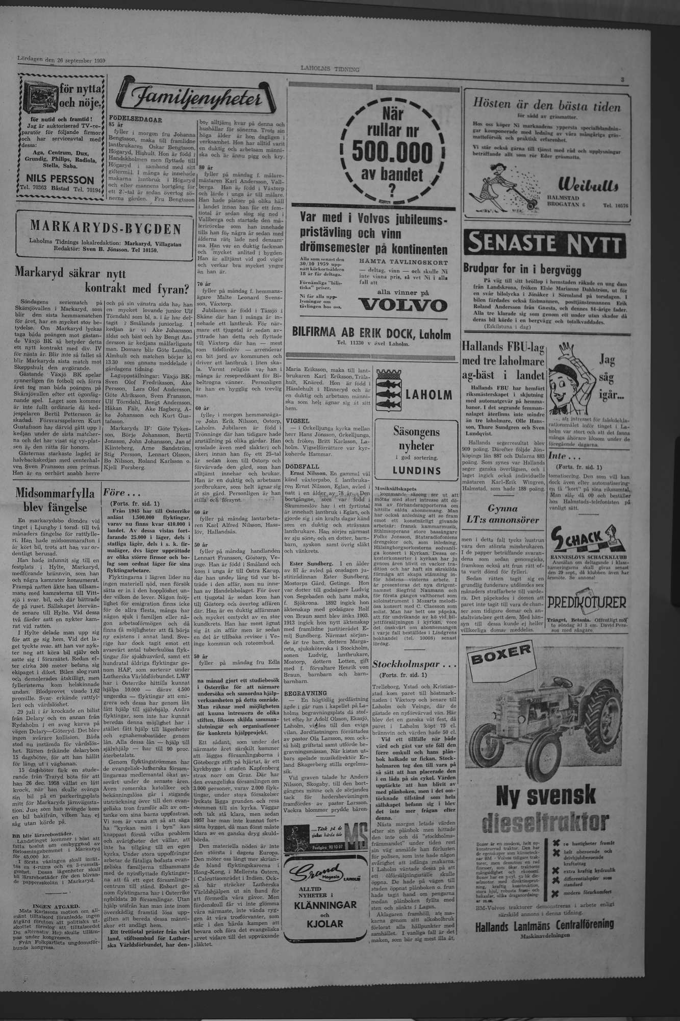 Laholms Tidning Lördag 26 september 1959, sida 3