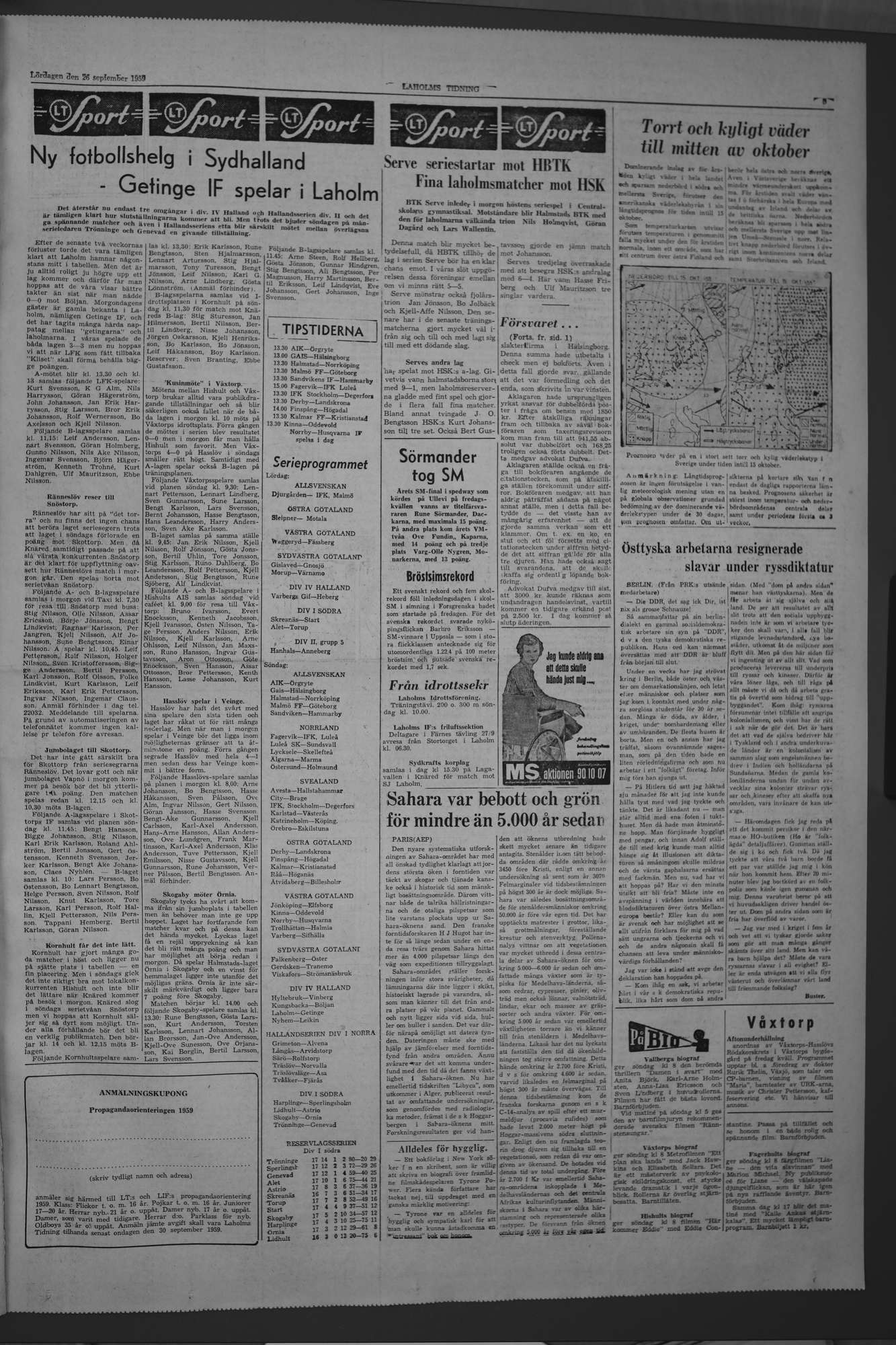 Laholms Tidning Lördag 26 september 1959, sida 5