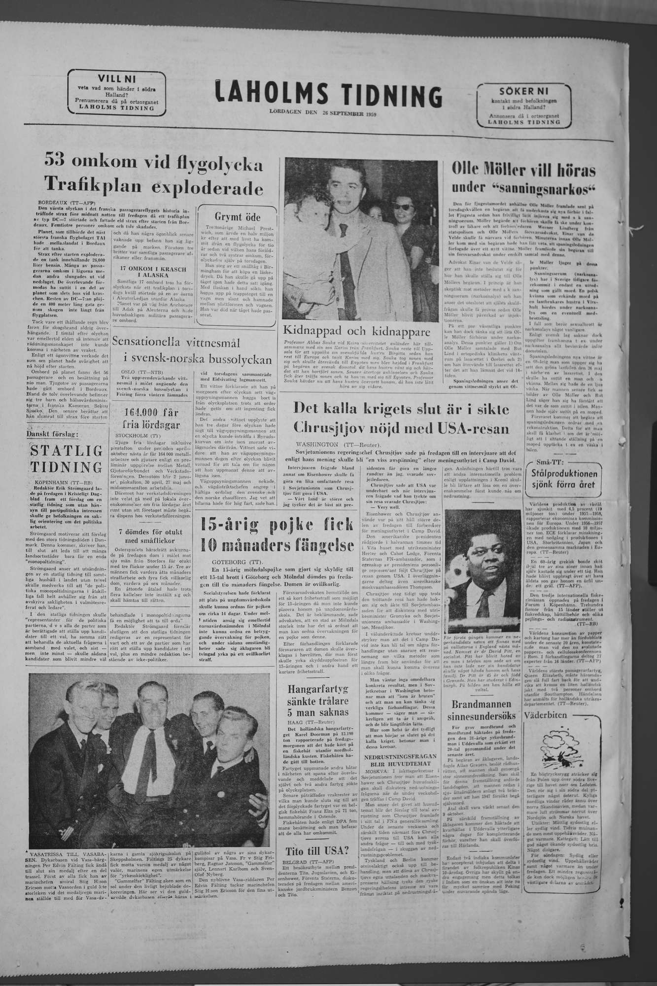 Laholms Tidning Lördag 26 september 1959, sida 8