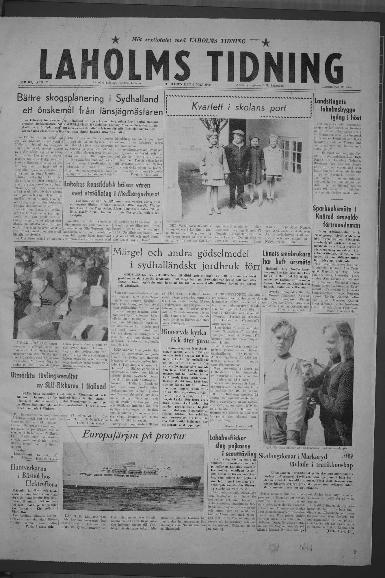 Laholms Tidning Tisdag 3 maj 1960, sida 1