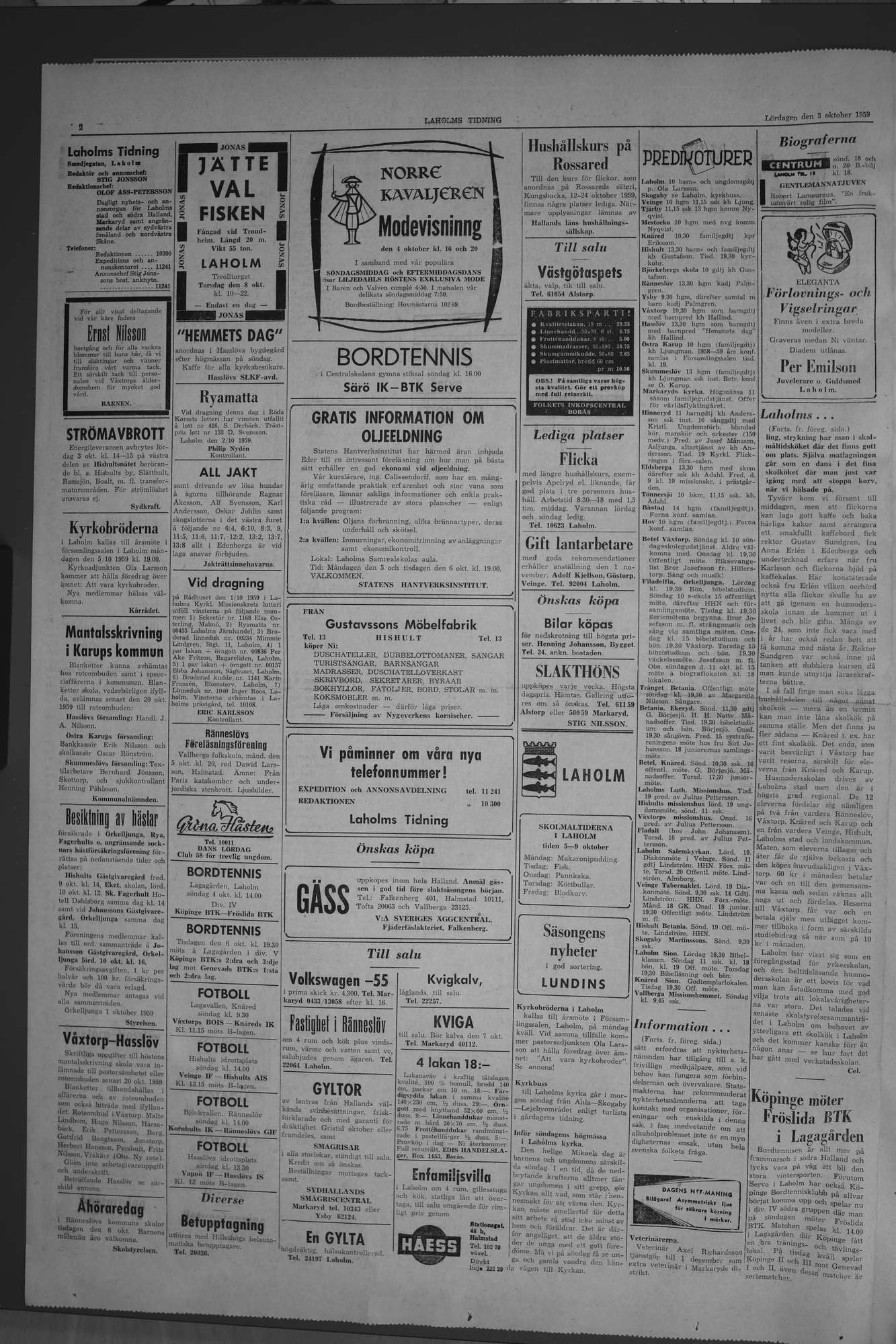Laholms Tidning Lördag 3 oktober 1959, sida 2