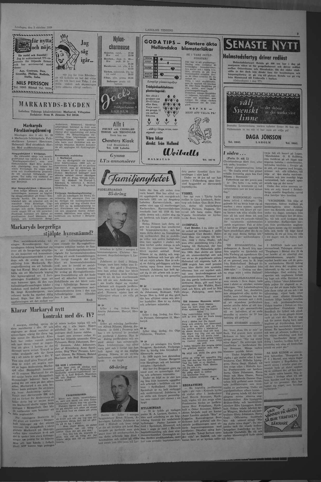 Laholms Tidning Lördag 3 oktober 1959, sida 3