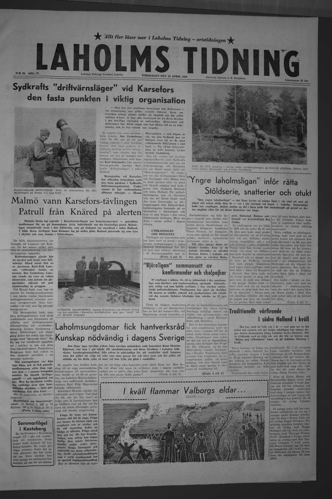Laholms Tidning Torsdag 30 april 1959, sida 1