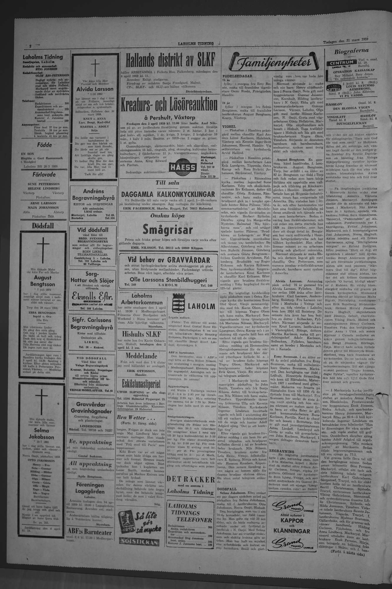 Laholms Tidning Tisdag 31 mars 1959, sida 2