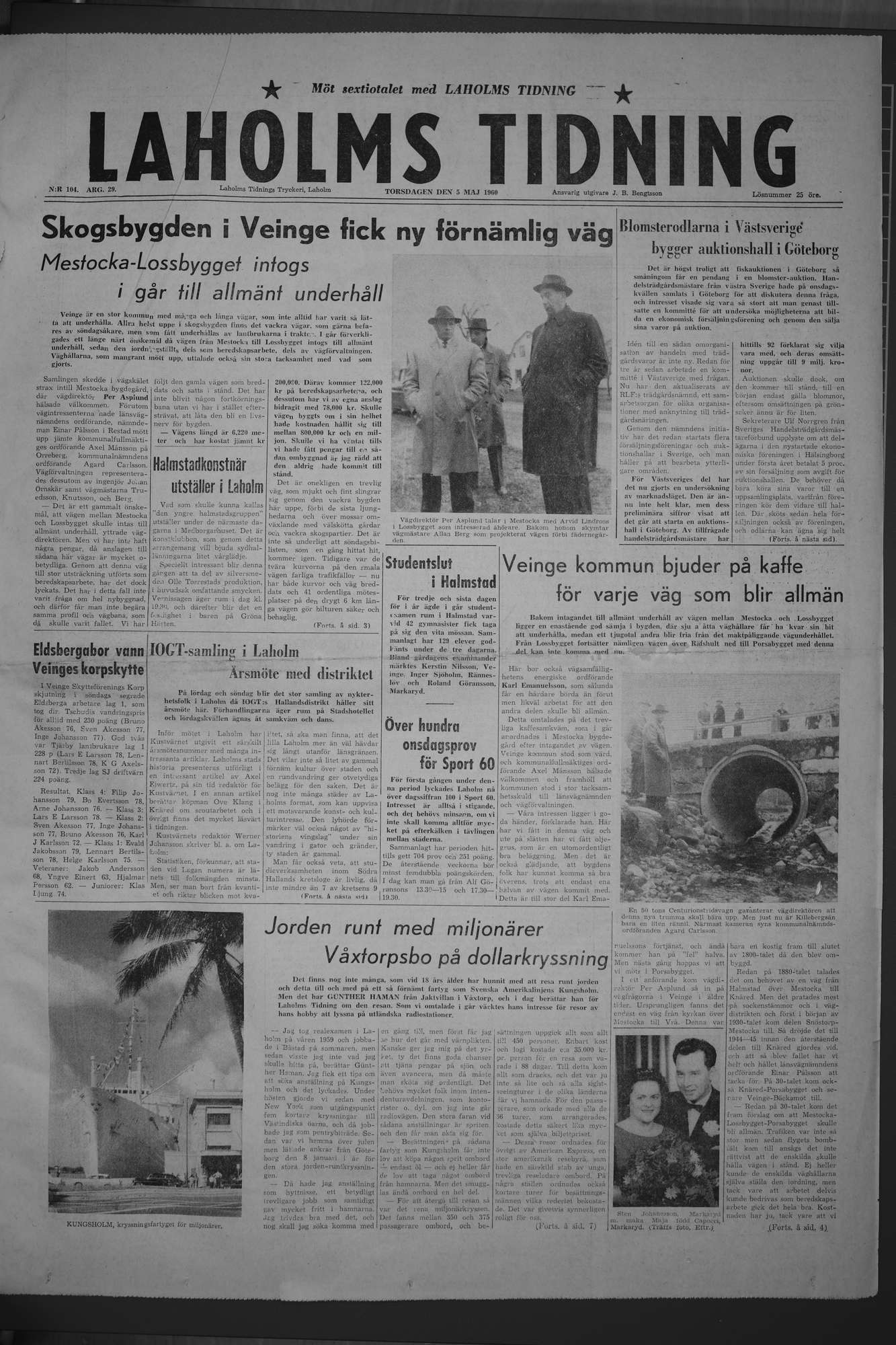 Laholms Tidning Torsdag 5 maj 1960, sida 1
