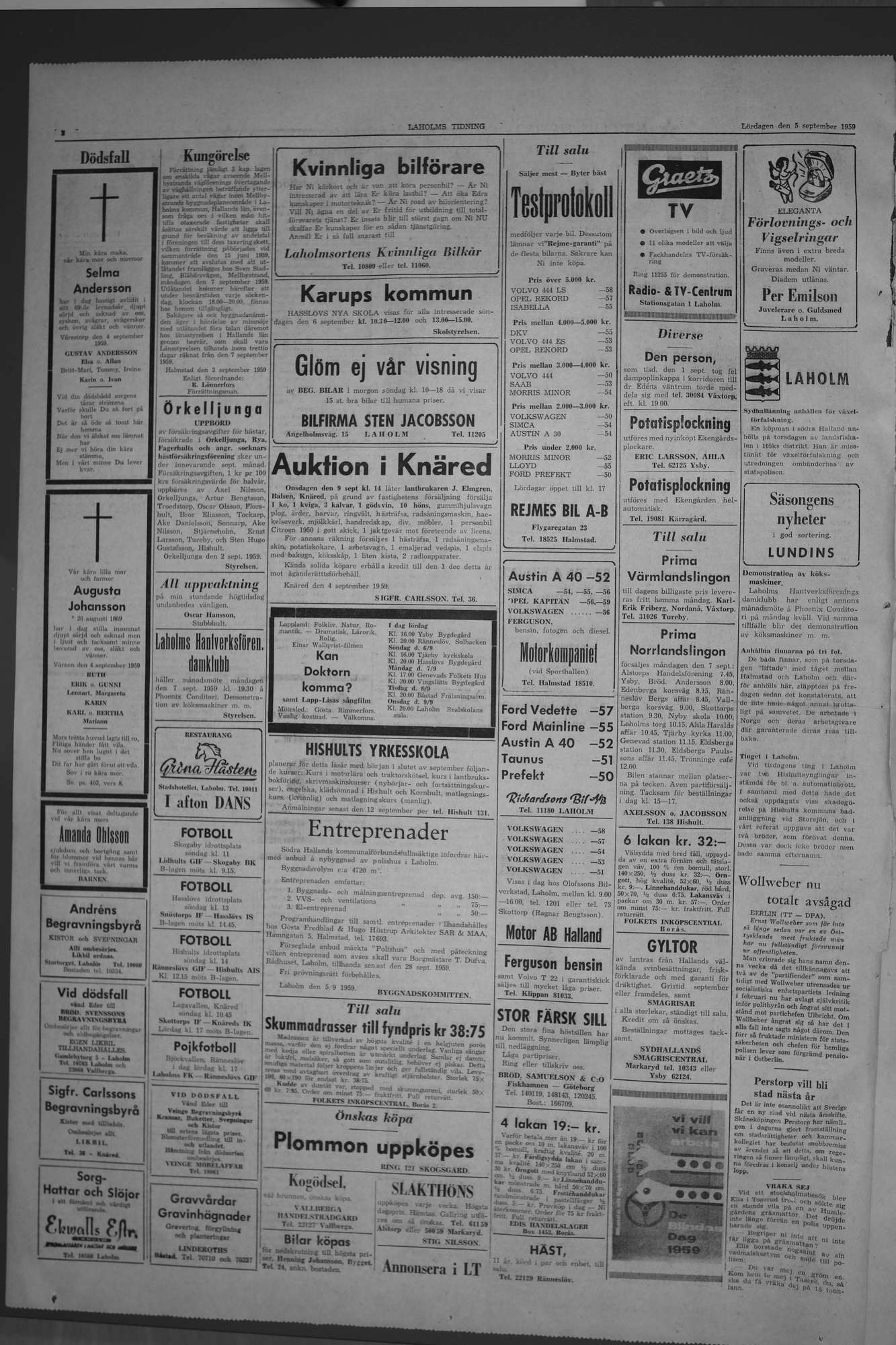Laholms Tidning Lördag 5 september 1959, sida 2