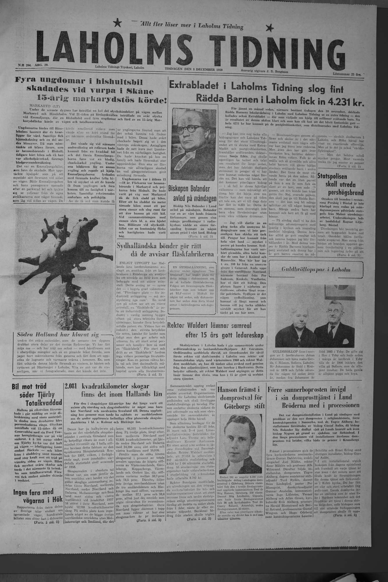 Laholms Tidning Tisdag 8 december 1959, sida 1