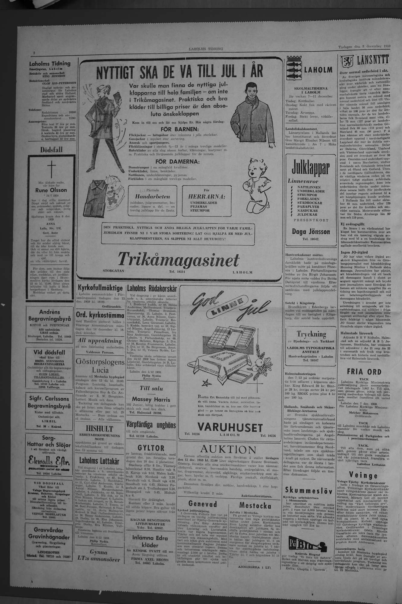 Laholms Tidning Tisdag 8 december 1959, sida 2