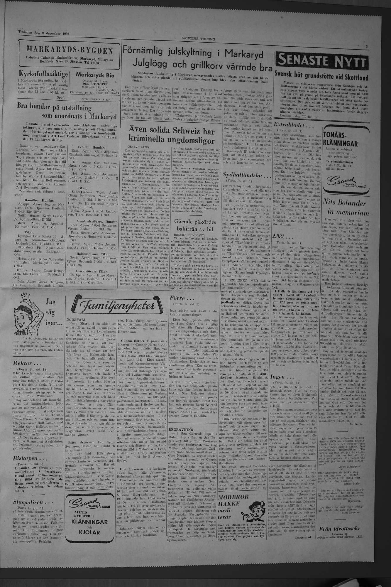 Laholms Tidning Tisdag 8 december 1959, sida 3