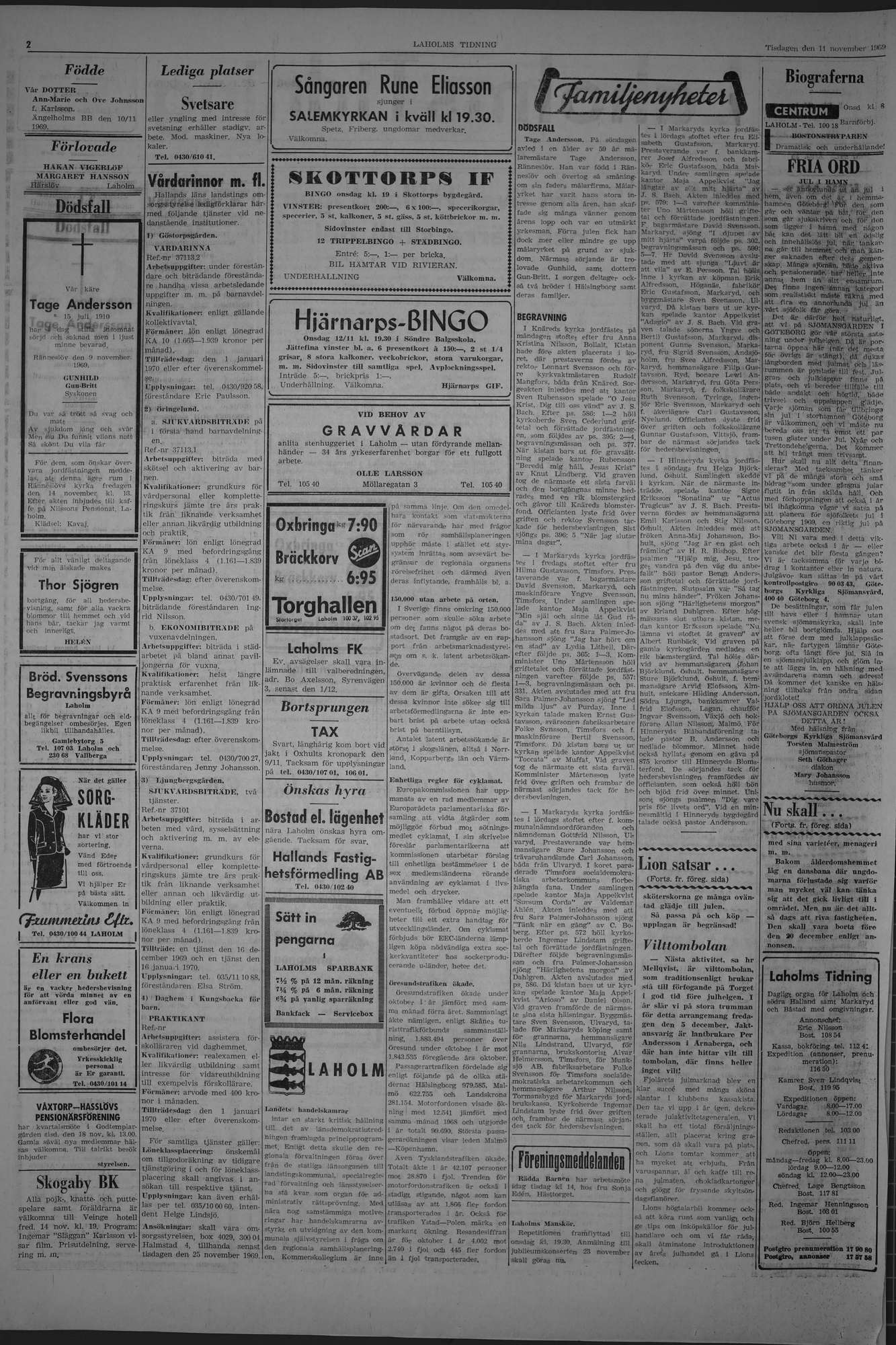 Laholms Tidning Tisdag 11 november 1969, sida 2