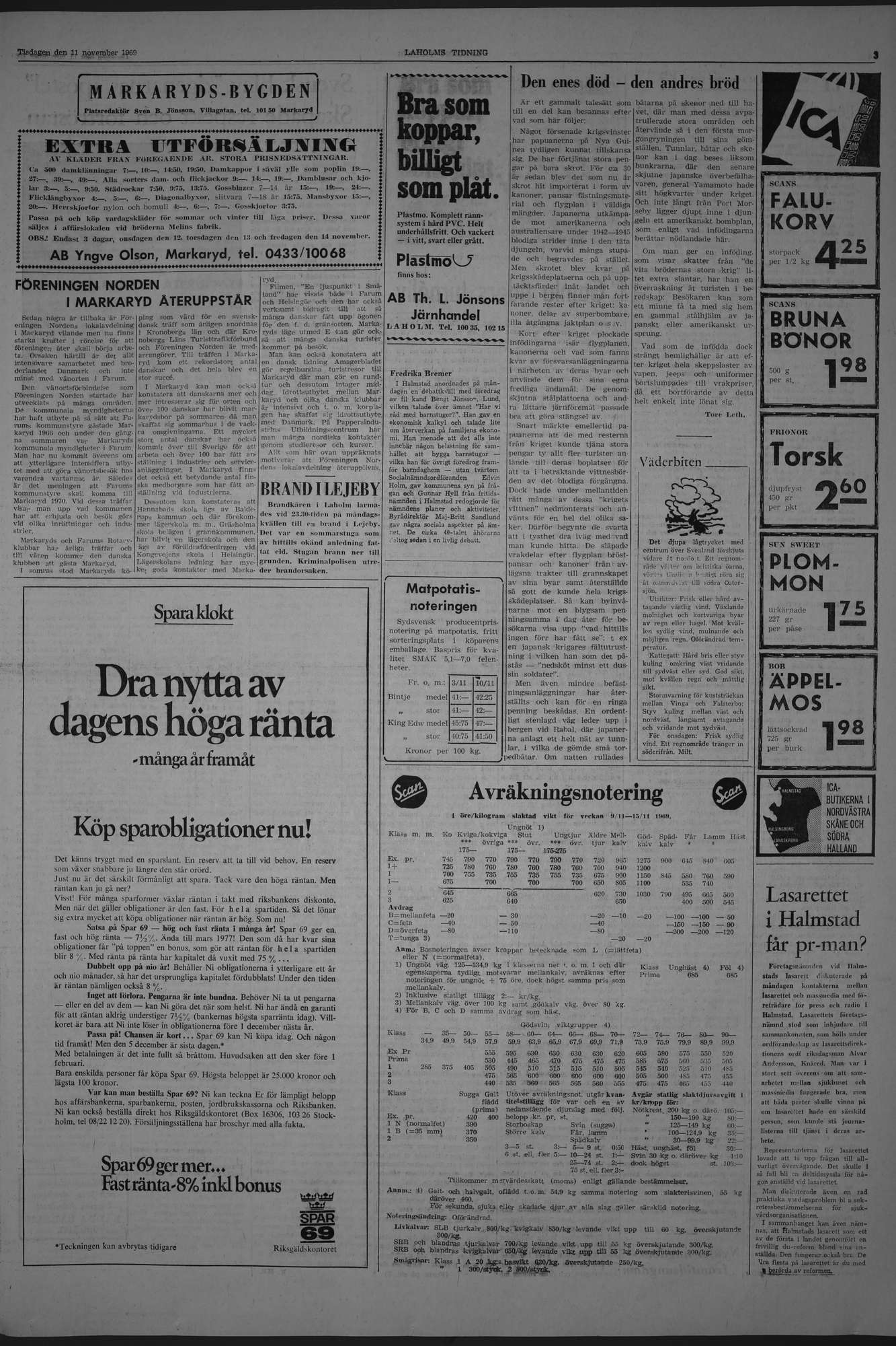 Laholms Tidning Tisdag 11 november 1969, sida 3