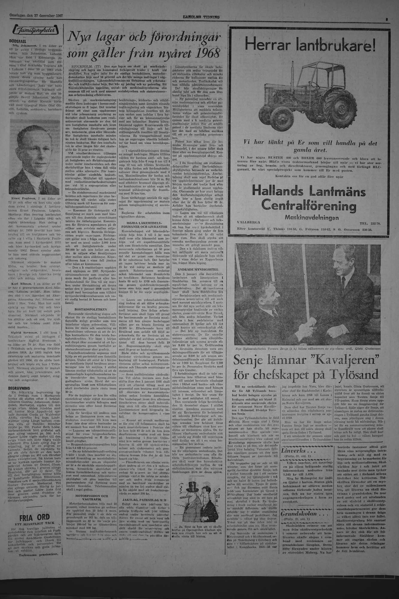 Laholms Tidning Onsdag 27 december 1967, sida 3