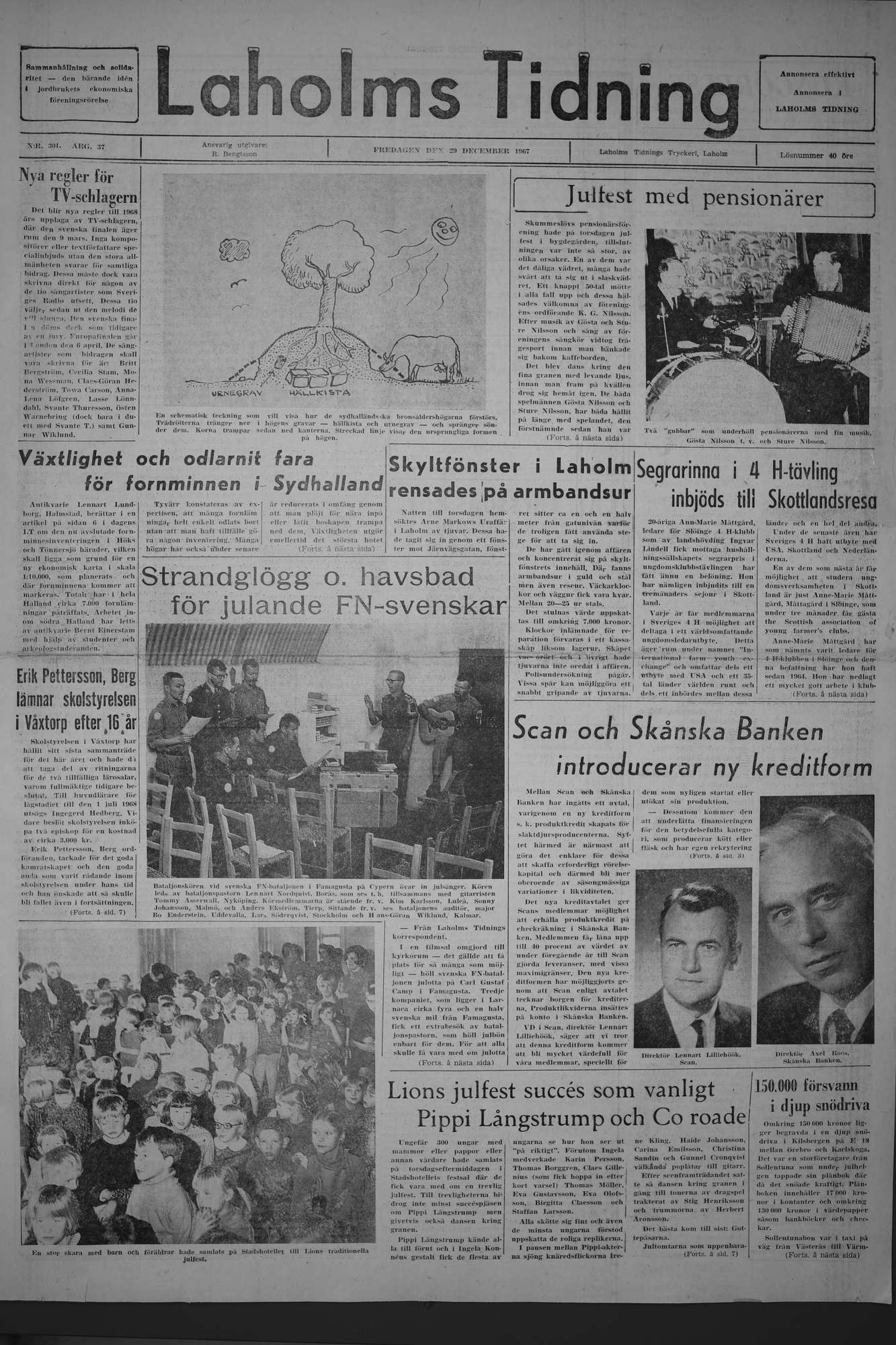 Laholms Tidning Fredag 29 december 1967, sida 1