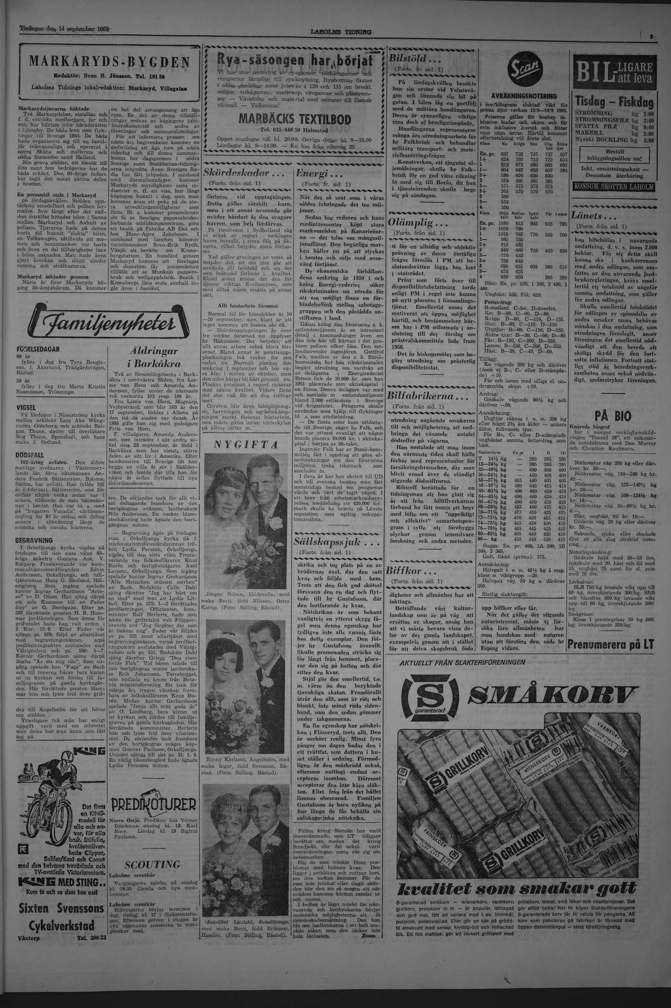 Laholms Tidning Tisdag 14 september 1965, sida 3