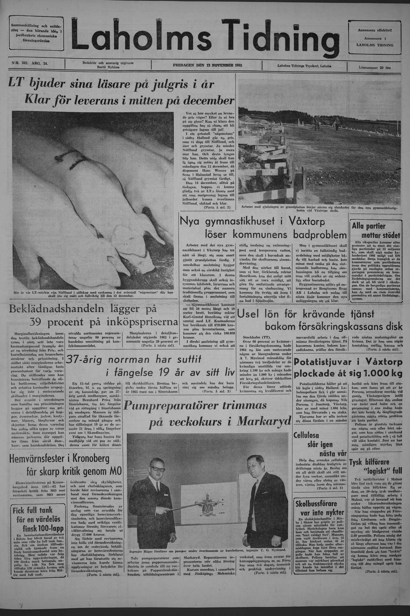 Laholms Tidning Fredag 12 november 1965, sida 1