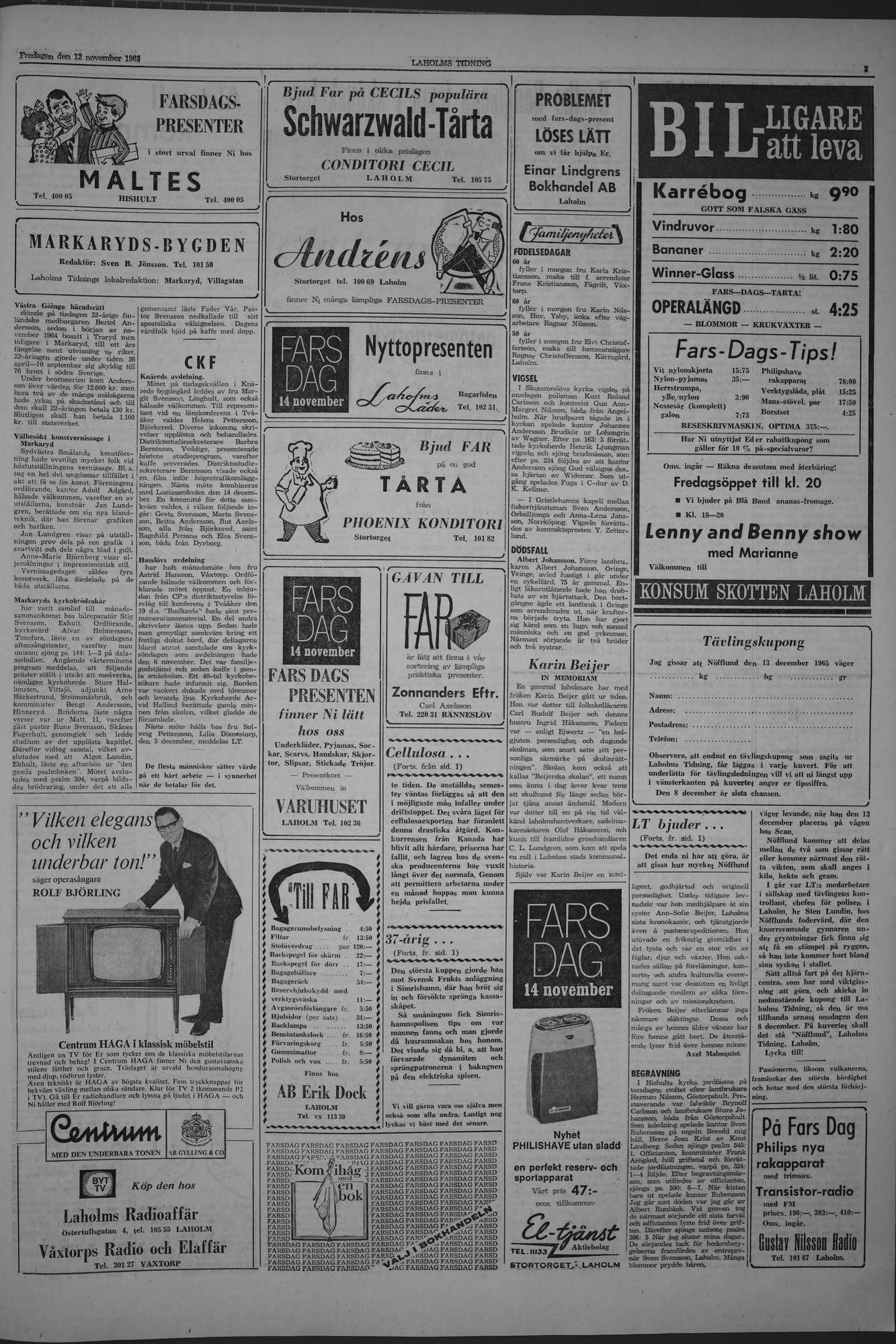 Laholms Tidning Fredag 12 november 1965, sida 3
