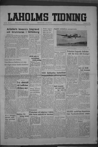 Förstasidan, Fredag 22 augusti 1952
