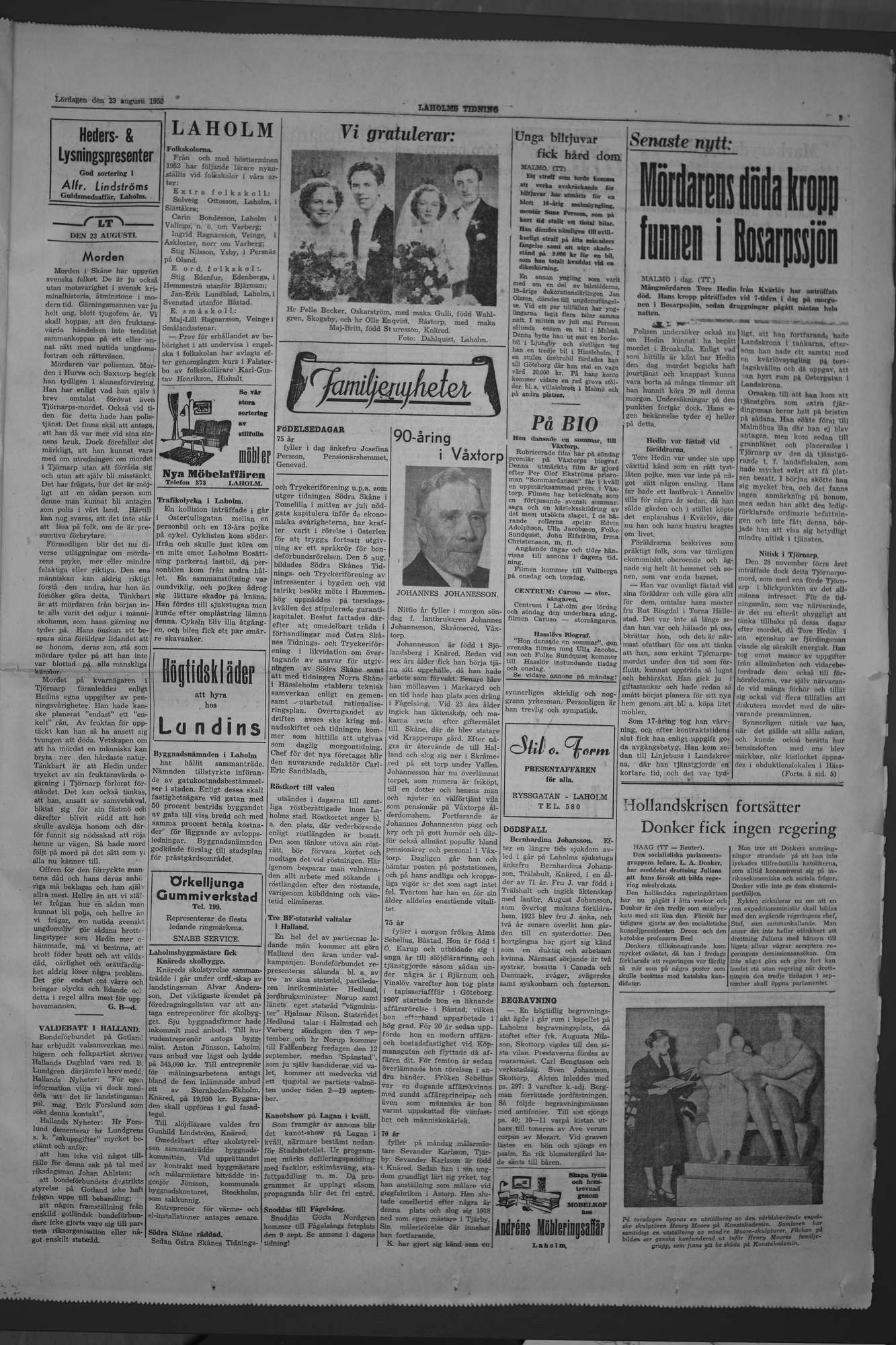 Laholms Tidning Lördag 23 augusti 1952, sida 3