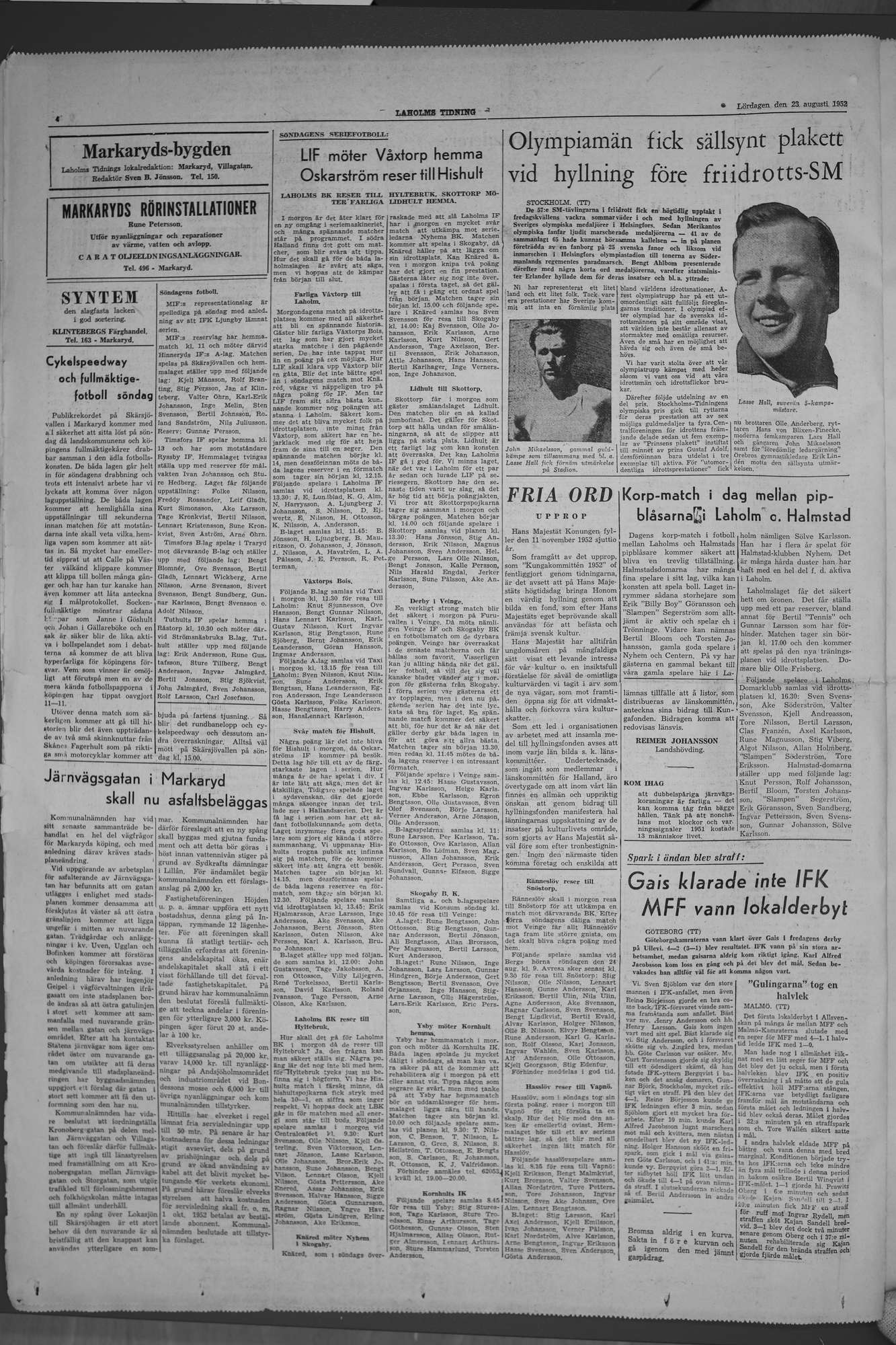 Laholms Tidning Lördag 23 augusti 1952, sida 4