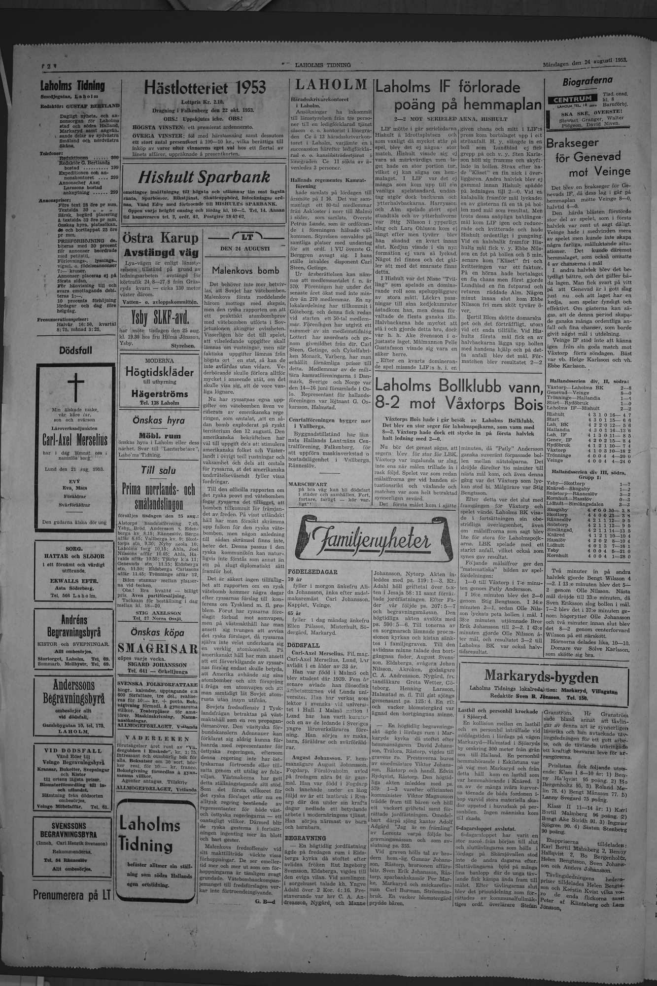 Laholms Tidning Måndag 24 augusti 1953, sida 2