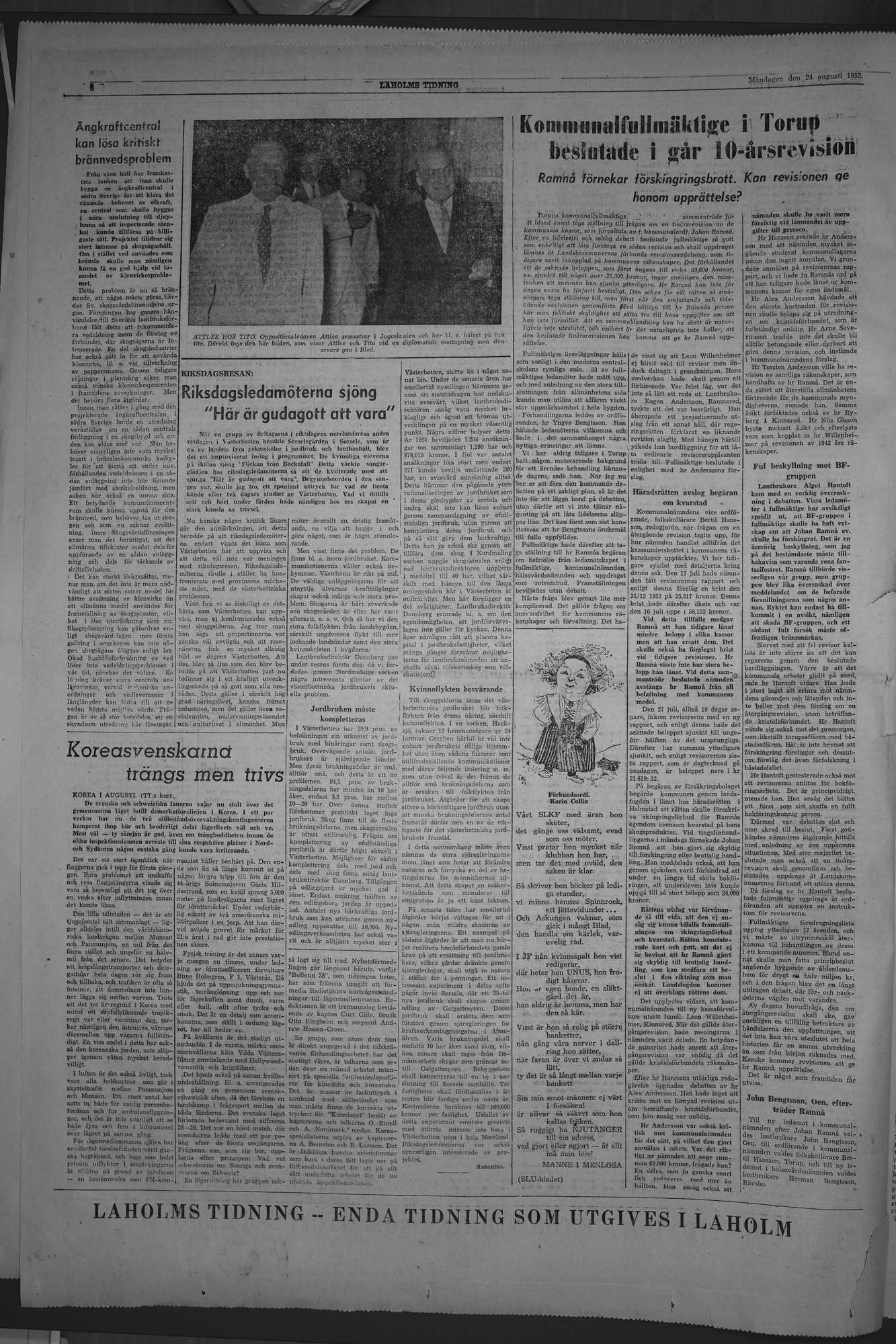Laholms Tidning Måndag 24 augusti 1953, sida 6