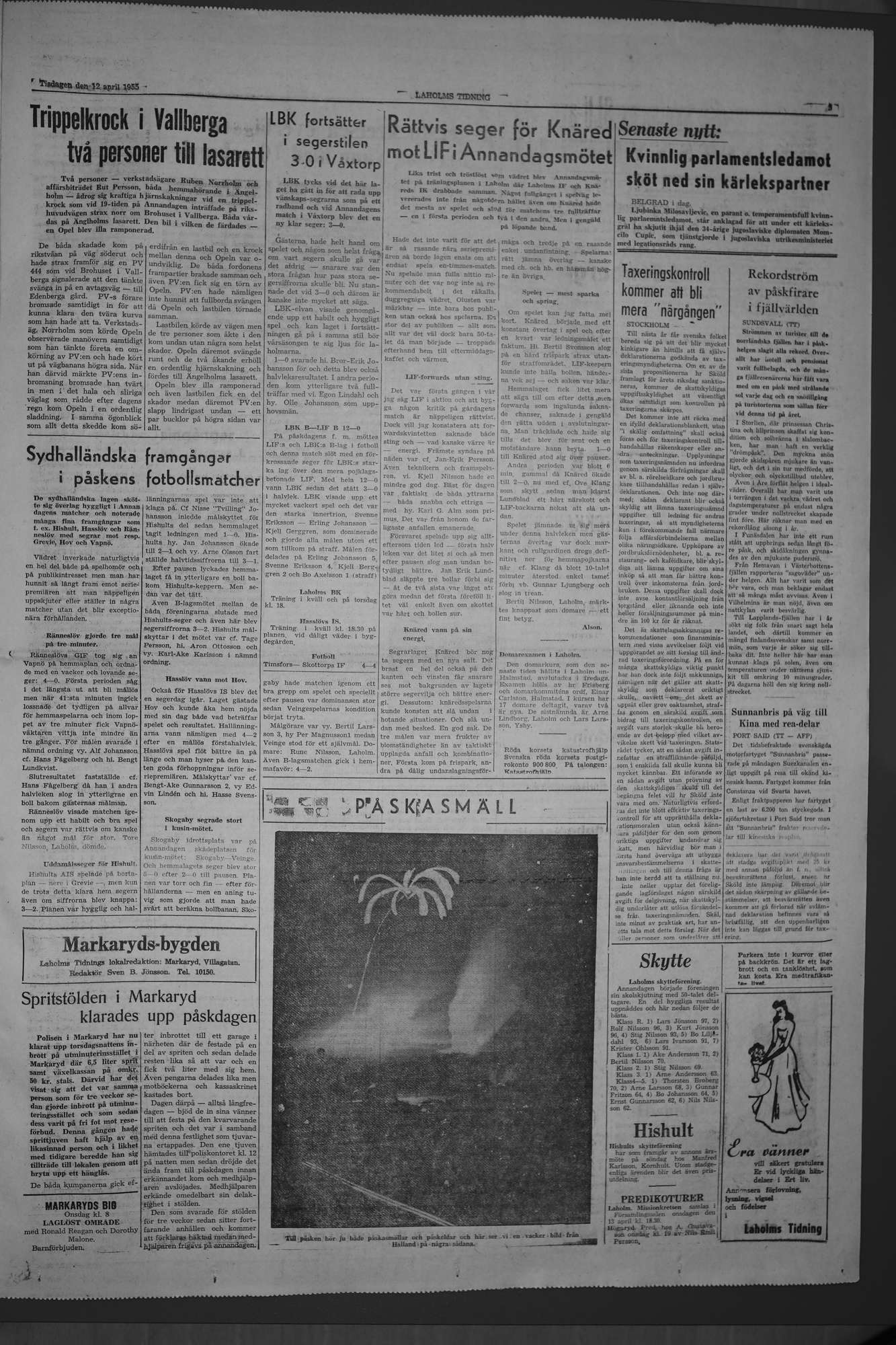Laholms Tidning Tisdag 12 april 1955, sida 3