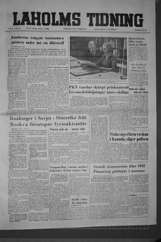 Förstasidan, Fredag 15 april 1955